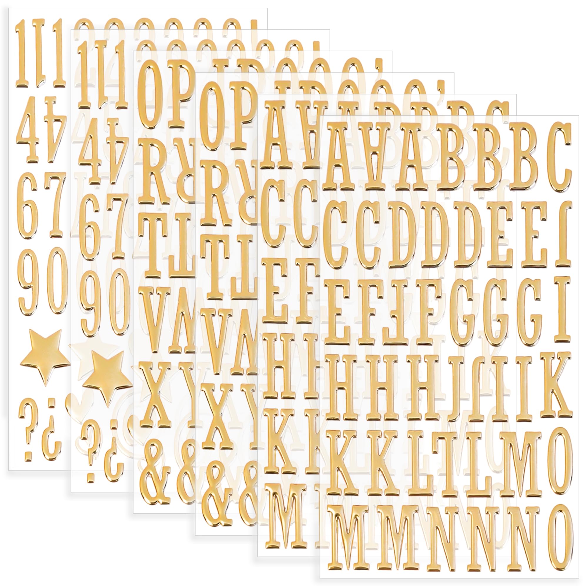 Sondeng Gold 296Pcs 3D Letter Stickers 6Sheets Puffy Letter And Number Stickers Self Adhesive,Foam Alphabet Stickers Stick On Letters For Grad Cap Decorations Scrapbook Craft Poster Party Decor (6,)