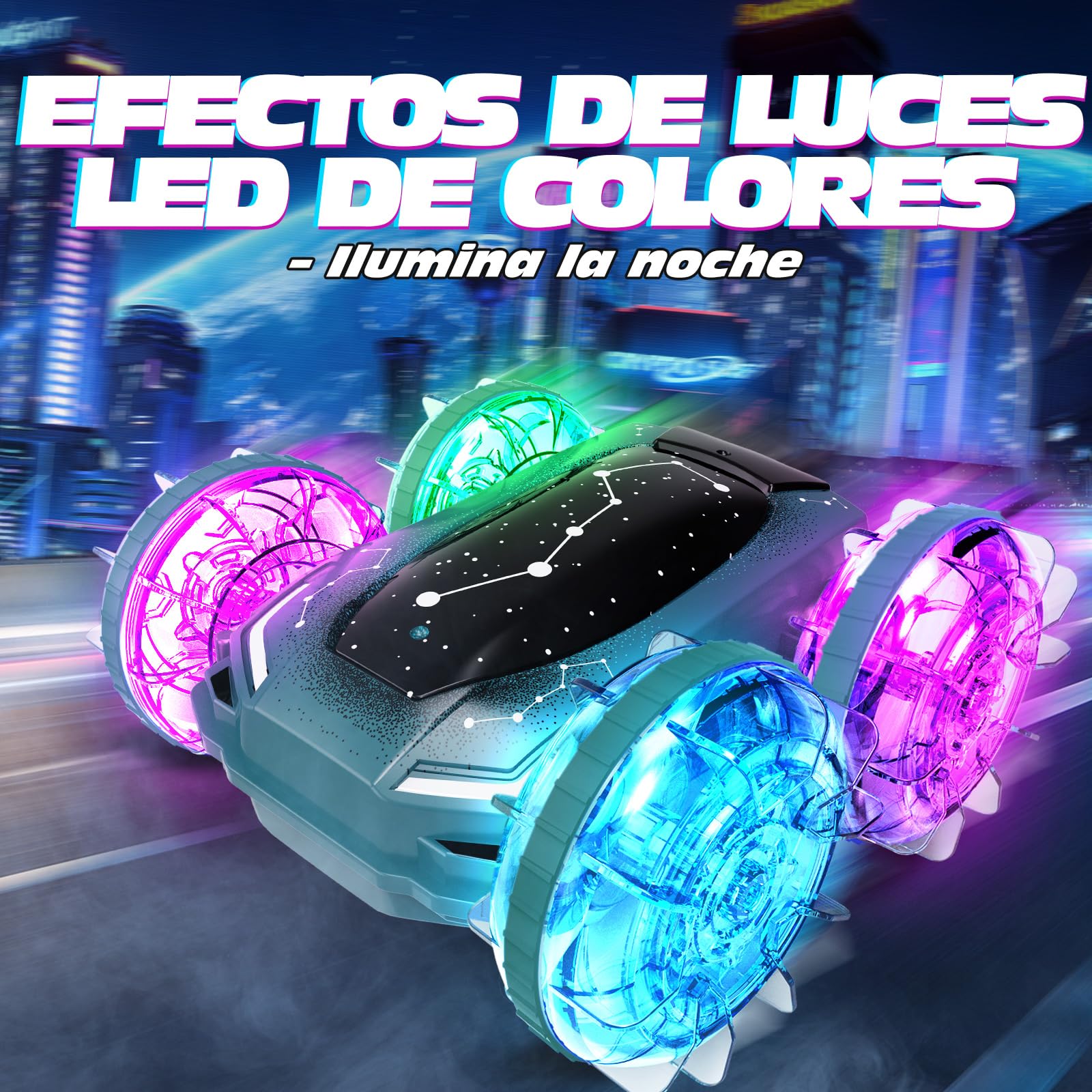 Tecnock Barco Anfibio teledirigido para Coche, Control de Gestos 4WD, Coche RC con Carga magnética, Tiempo de Funcionamiento de 60 Minutos, Luces LED, Juguete de Piscina para niños de 6 a 12 años