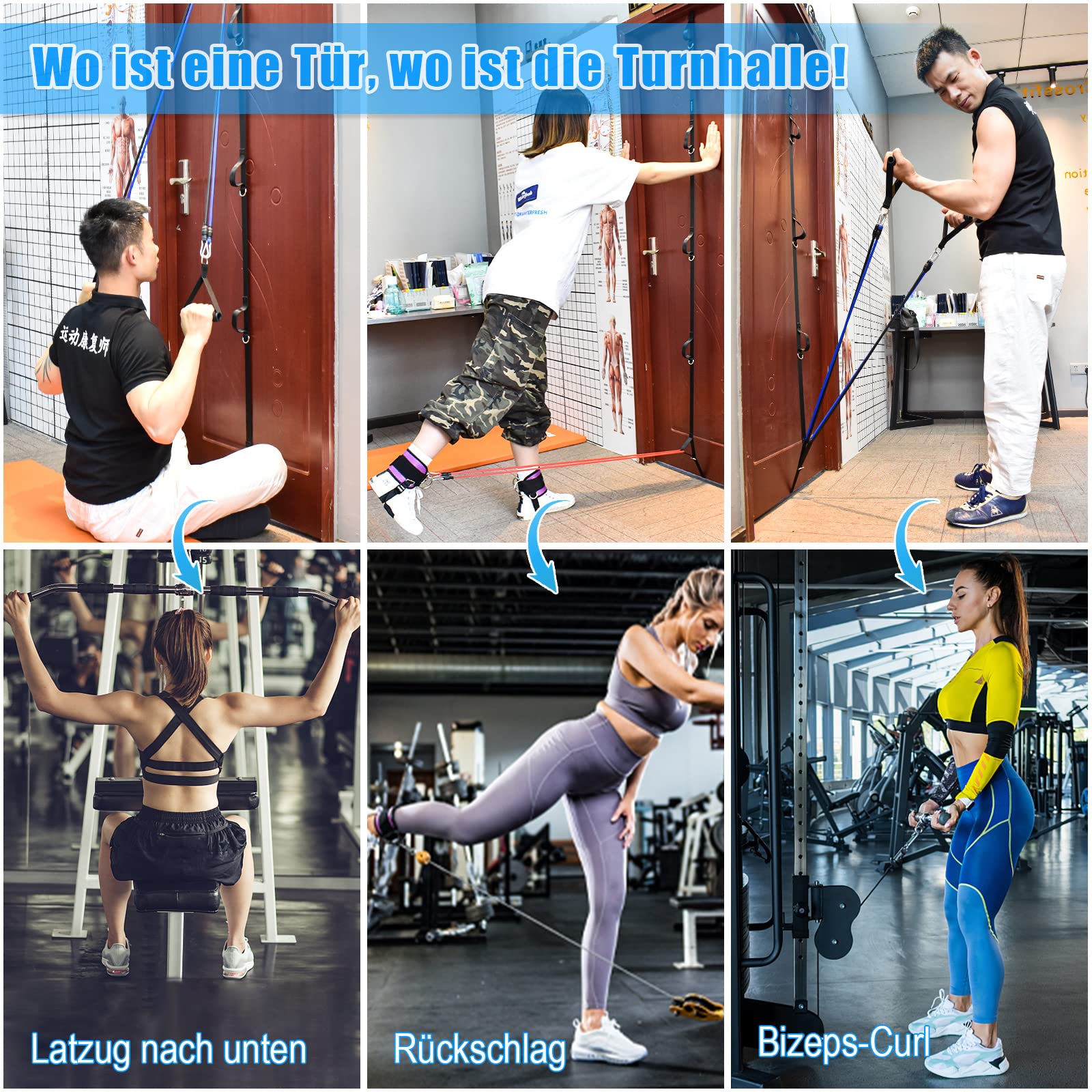 Brebebe Cinghia di ancoraggio per porta per esercizi di resistenza, ancoraggio multi punto di ancoraggio per palestra per fitness domestico, attrezzatura portatile per allenamento di resistenza