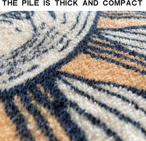 Miniatura 6 de Tapete semicircular para puerta de baño, tapete de baño semicírculo, tapete de entrada de bienvenida con sol y luna, antideslizante, absorbente, de