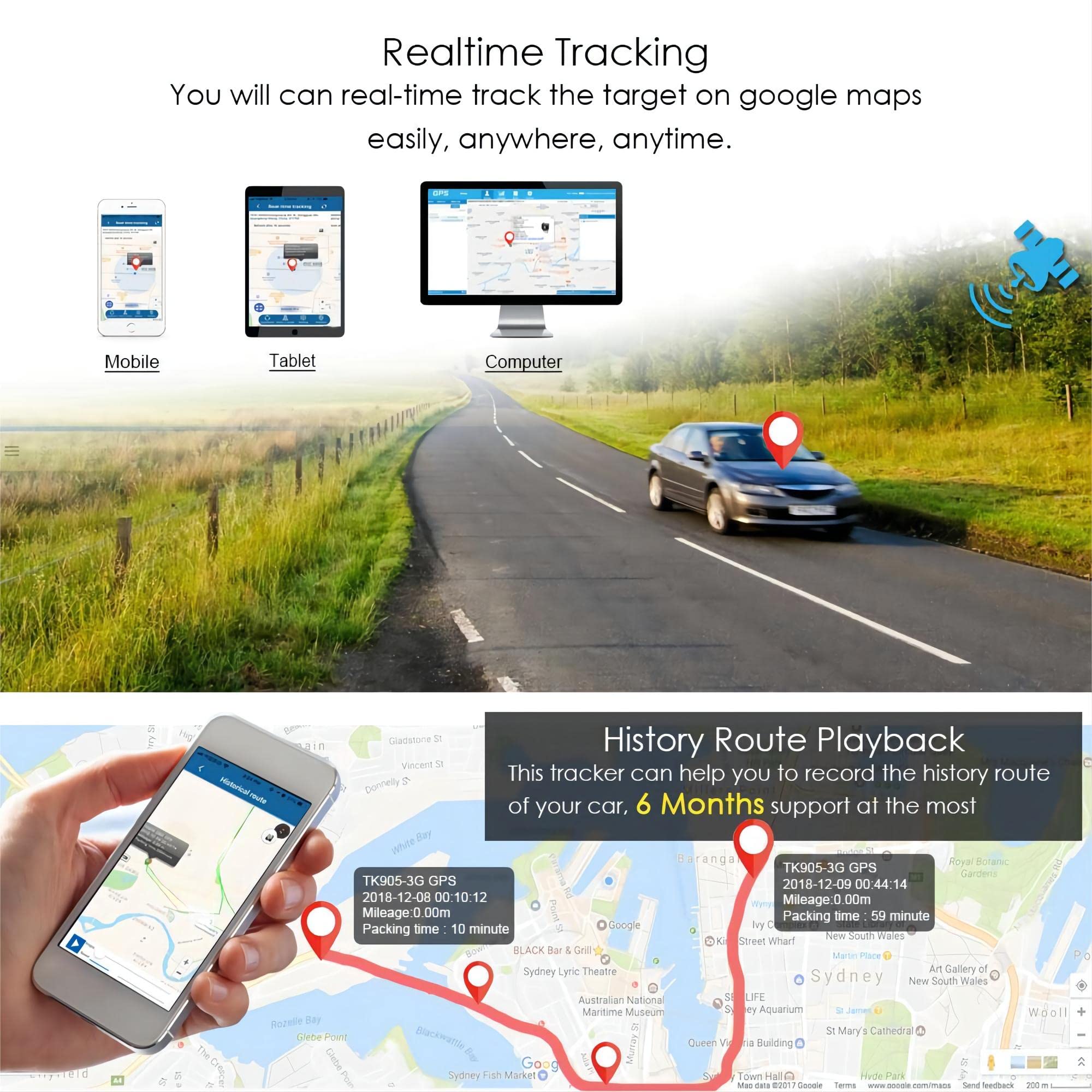 Traceur GPS Voiture 4G Longue Autonomie Suivi en Temps Réel,Tracker GPS Magnetique Étanche No Distance Limit Traqueur pour Véhicules Camion Moto TK905B