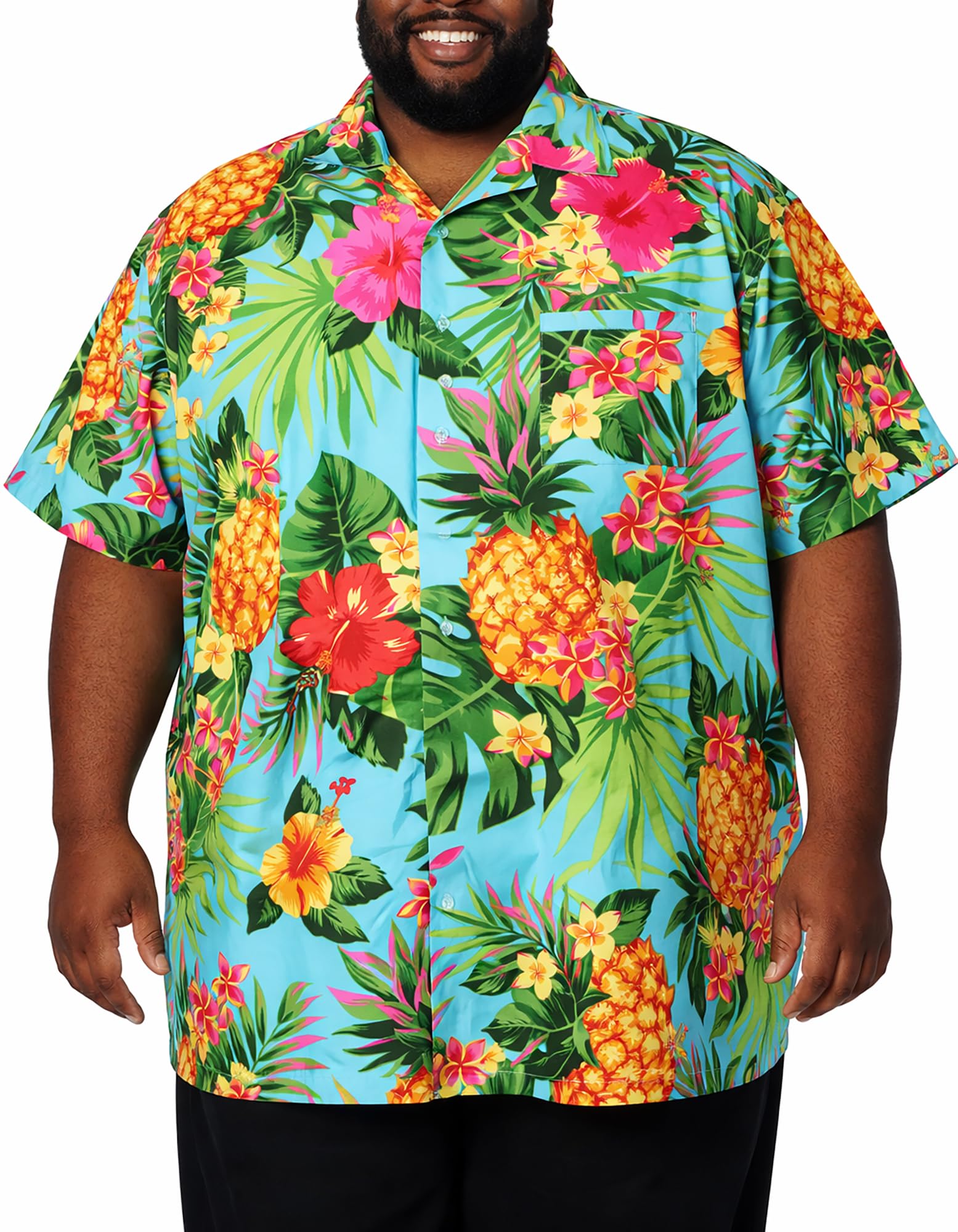 King Kameha Men's Turquoise - Pineapple Hawaiian Shirts For – Hawaiian Shirt With Pineapple Print, Summer Shirts For Uk - Botton Down Shorts Sleeve Shirt - Aloha Holiday Clothes - Pineapple, Turquoise, 10XL