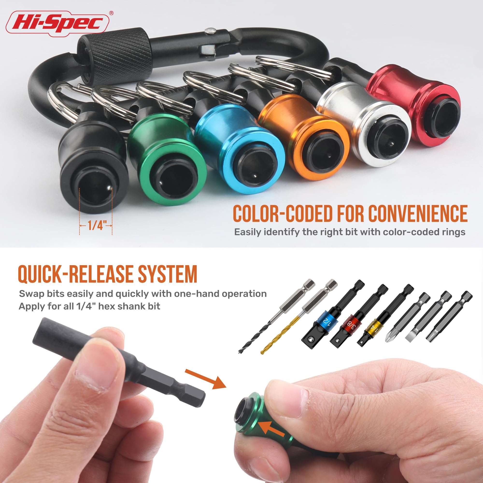 40pc Multi Screw Driver Bit Set including Quick Release Key Chain Ring Holders and Carabiner Clip. Torx and Tamperproof Security 1/4 inch Hex Screwdriving Drill Driver Bit Accessories in a Case - Image 3