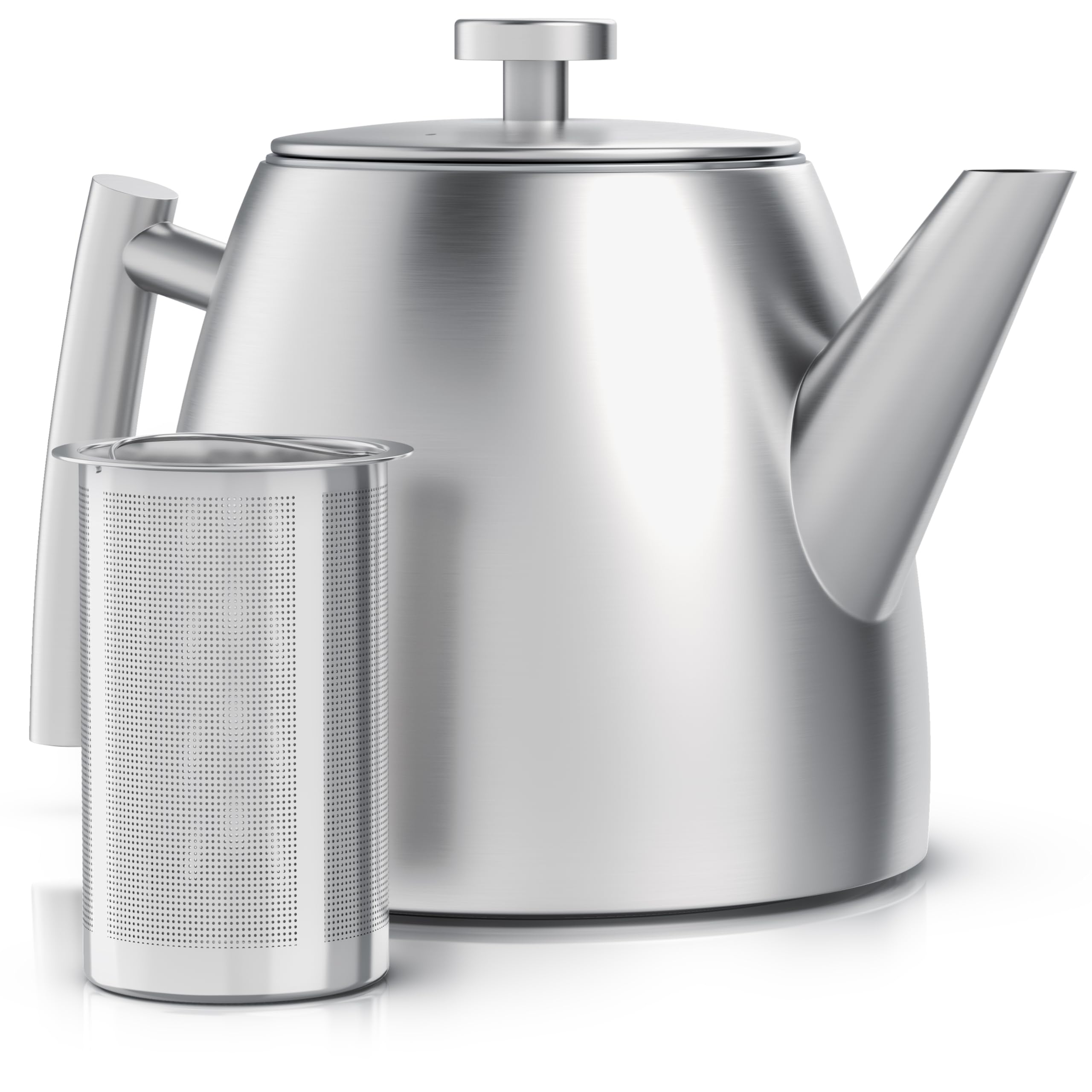 Arendo - Teekanne Edelstahl mit Siebeinsatz – 1000 ml - Teekanne thermo doppelwandig – Silber