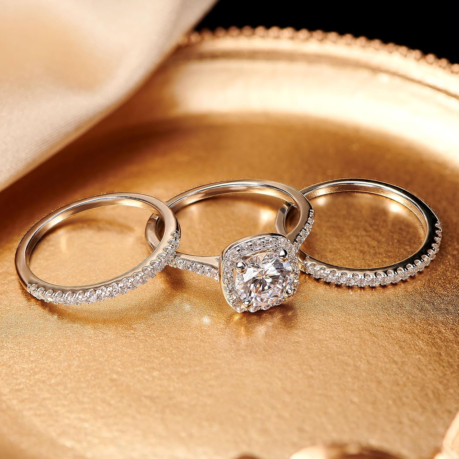 Womens Moissanite Bridal Wedding Ring Set 2 Carat 925 Sterling Silver D Color VVS1 Clarity Round Cut Engagement Band - Image 4