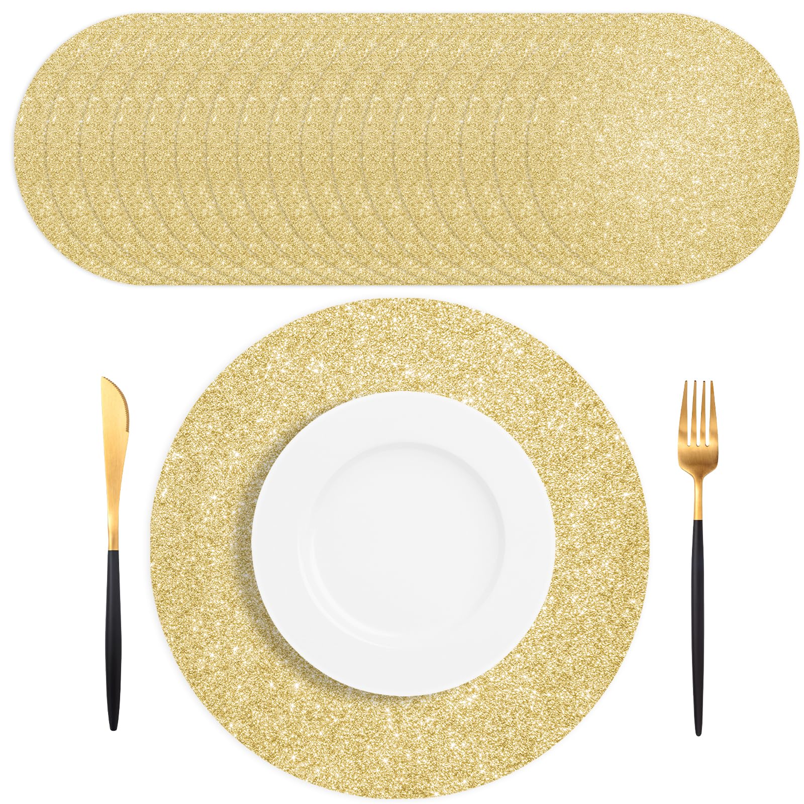 100 manteles individuales desechables de color dorado claro, manteles individuales redondos brillantes de 13.5 pulgadas, para baby showers, fiestas de boda, fiestas de té nupcial, banquetes