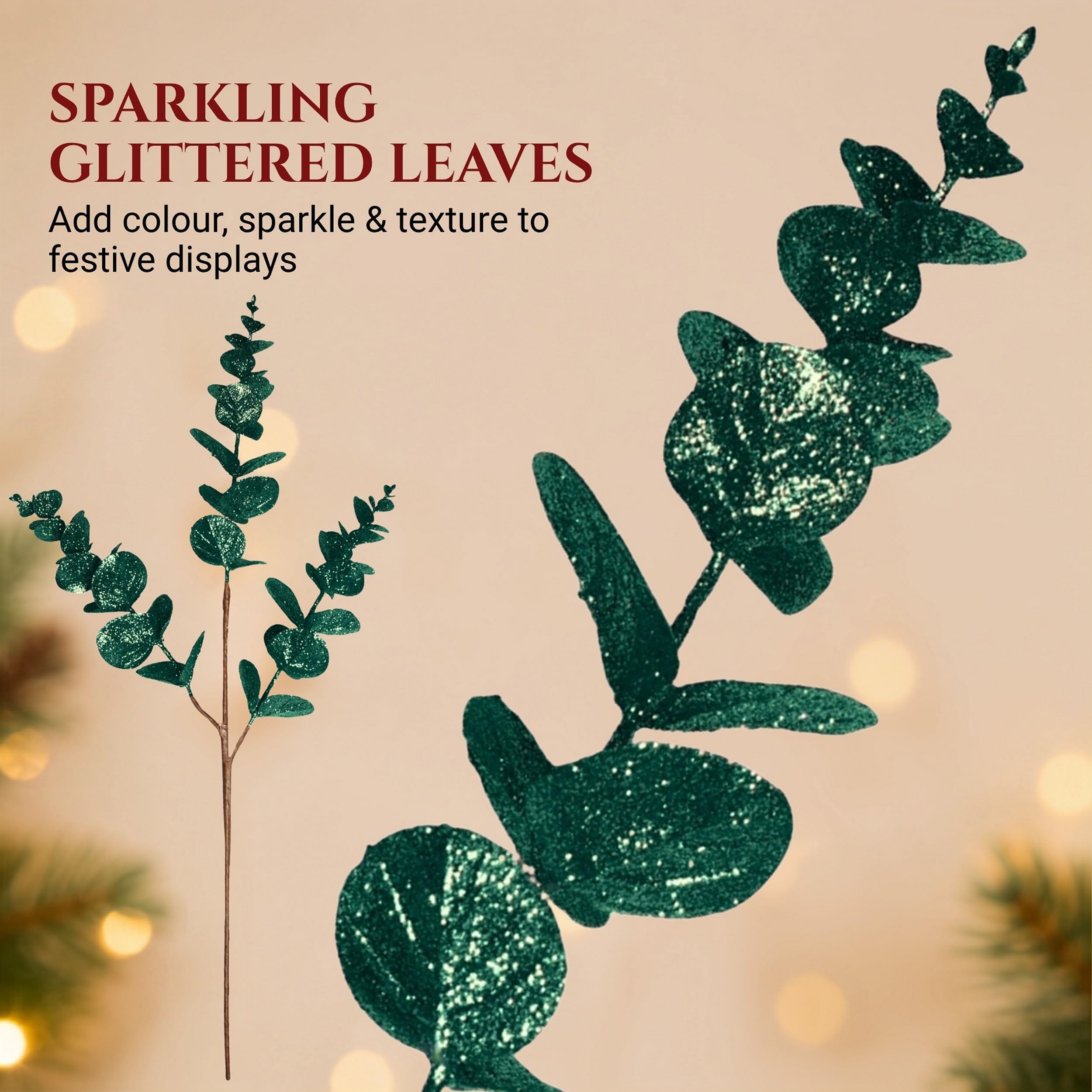 Lot de 12 tiges d'eucalyptus artificielles pour Sapin de Noël, 55 cm, Vert