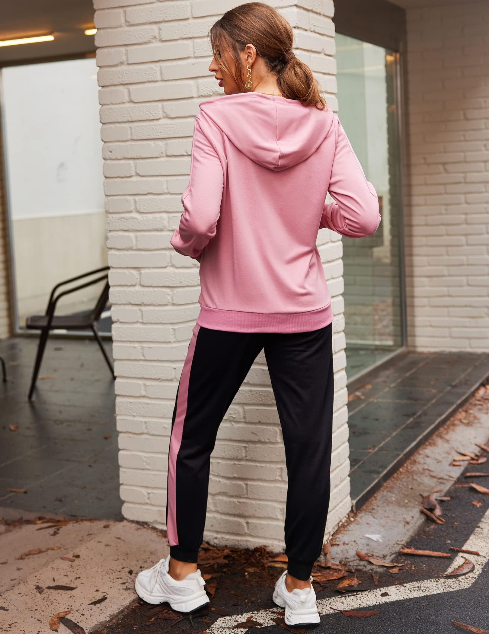 Parabler Conjunto deportivo de 2 piezas para mujer Chaqueta con capucha y cremallera para mujer Pantalones deportivos Conjunto informal