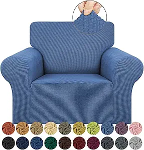 KEKUOU Stretch Single Sofa Slipcover 1 Piece Couch Sofa Cover (31"-55") Furniture Protector 1 Seater Sofa with Elastic Bottom for Kids,Pet.Jacquard Small Checked Pattern Fabric(Small,Riverside)