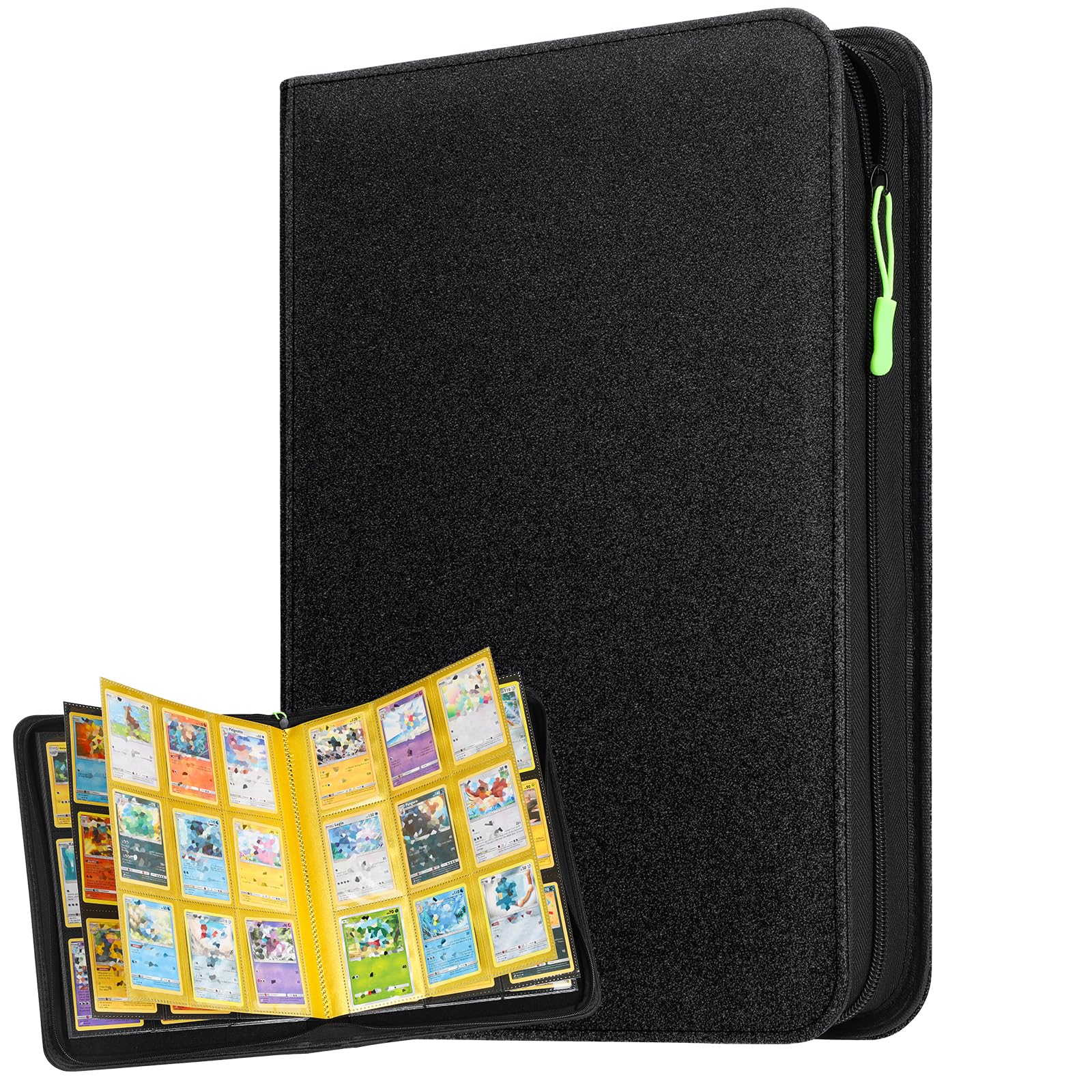 Euqvunn Raccoglitore Carte con Cerniera, 24 Fogli 432 Tasche Album Carte Collezionabili con 2 Pagine in Evidenza, Side-loading Card Binder per TCG, MTG, Yu-Gi-Oh, Sports Cards (nero)