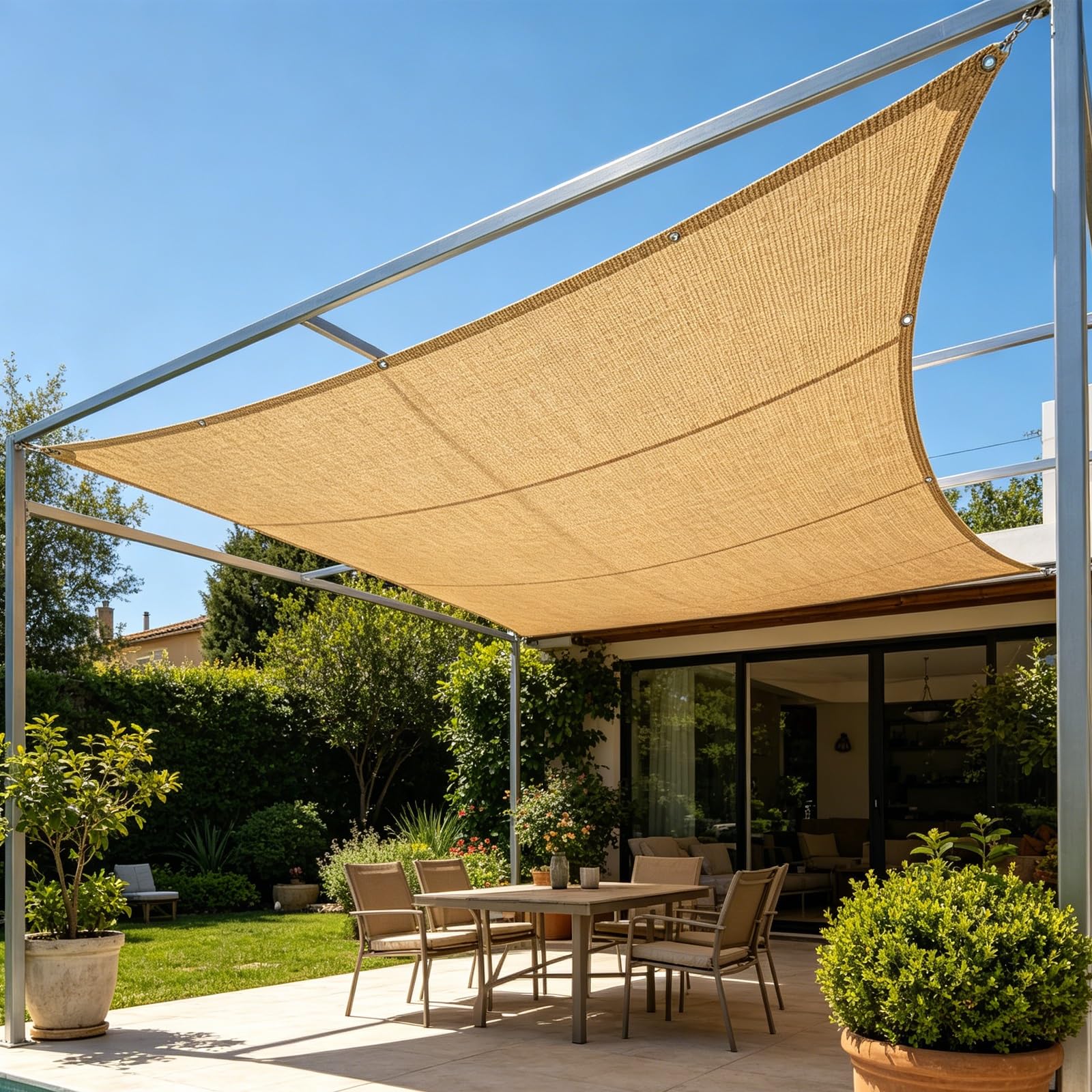 Toile d'ombrage 230x900 cm en tissu HDPE perméable sable pour jardin et grand balcon