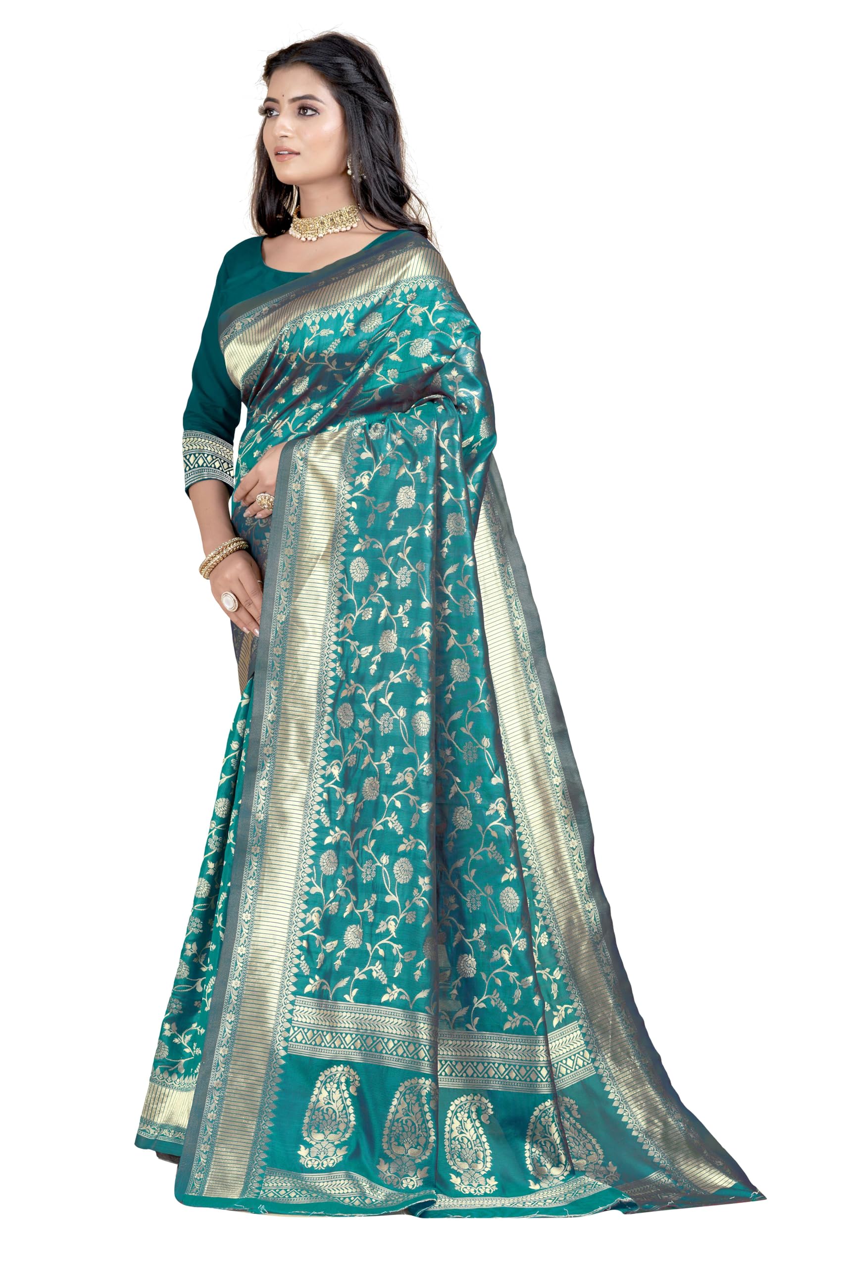 Vintro Women's Silk Banarasi Woven Design Saree With Unstitched Blouse