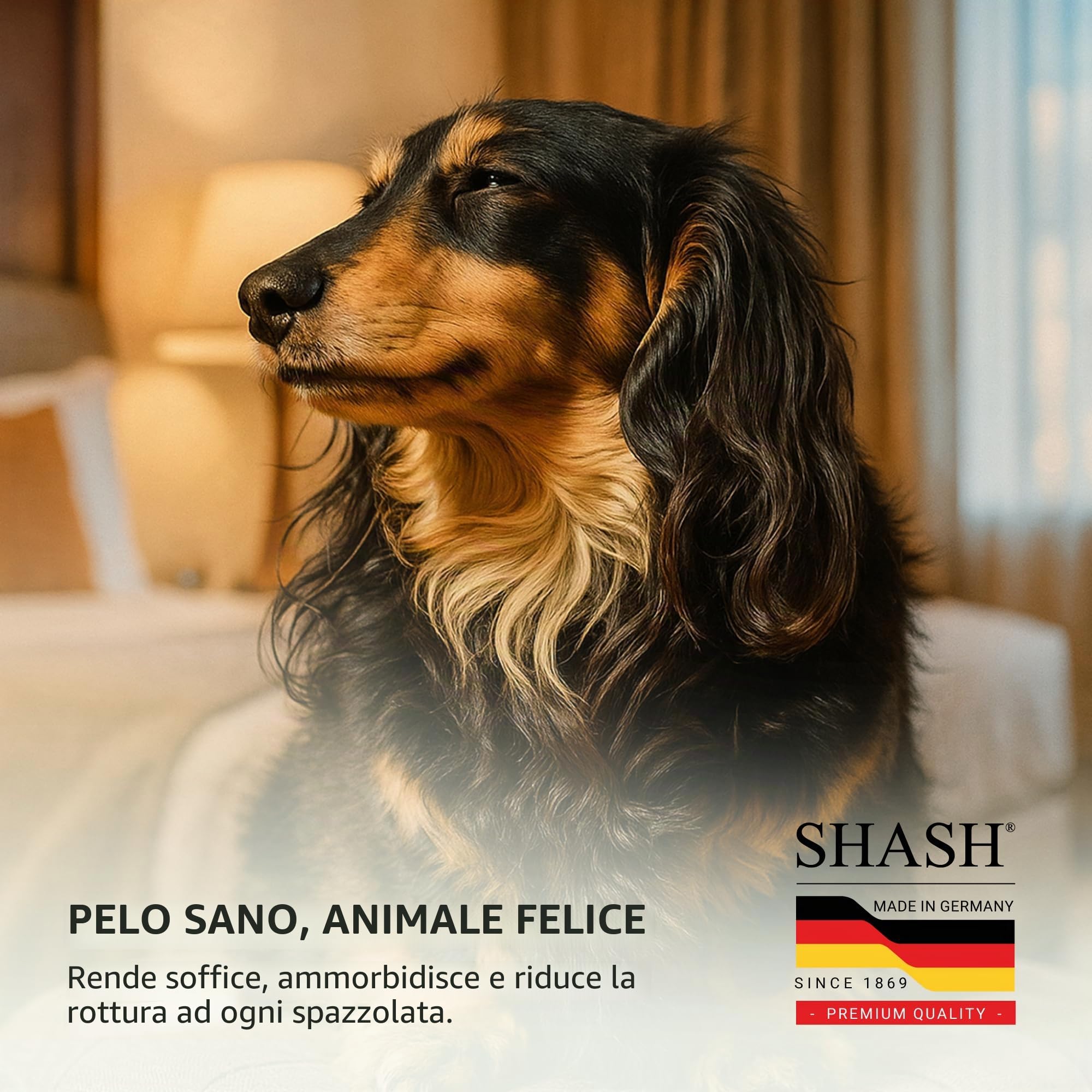 SHASH Dal 1869, spazzola per animali domestici fatta a mano in Germania, con perni in metallo curvo e cuscino in gomma, aiuta a districare i nodi, eliminare l'effetto crespo, ridurre la trazione e