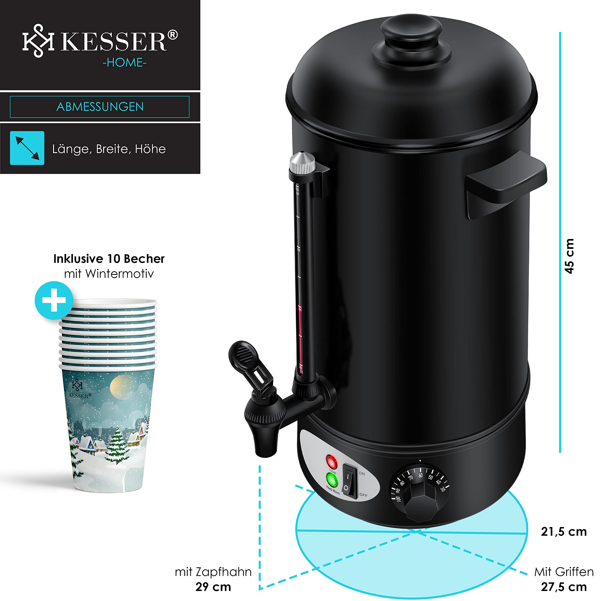 KESSER® Bollitore per vin brulé, cuoci-vin brulé in acciaio inox, macchina per vin brulé, macchina per bevande calde