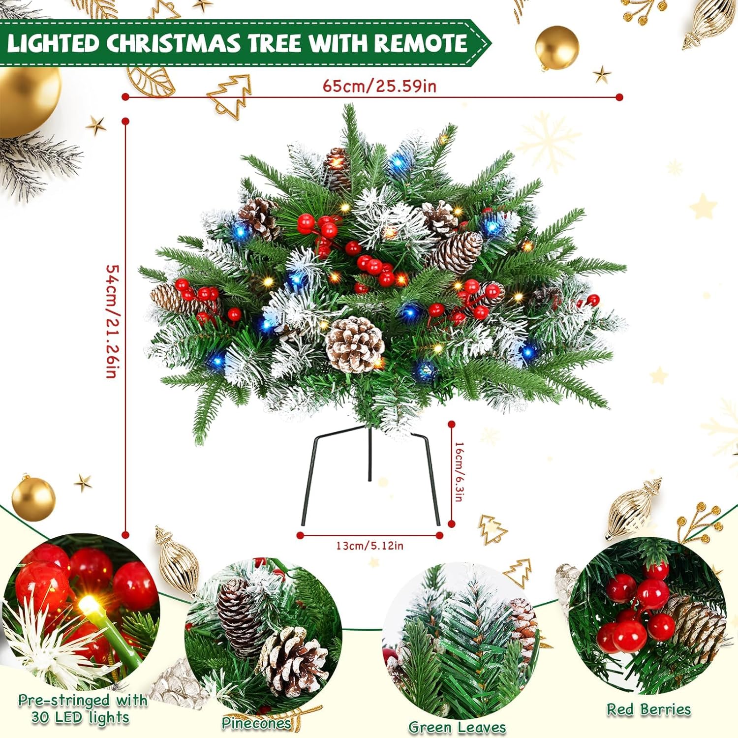 2 pack christmas decorations outdoor - 21" pre-lit outdoor christmas tree with lights, prelit planter bushes with remote, christmas planter urn filler for front porch pathway yard garden holiday decor 21 inch 2 pcs