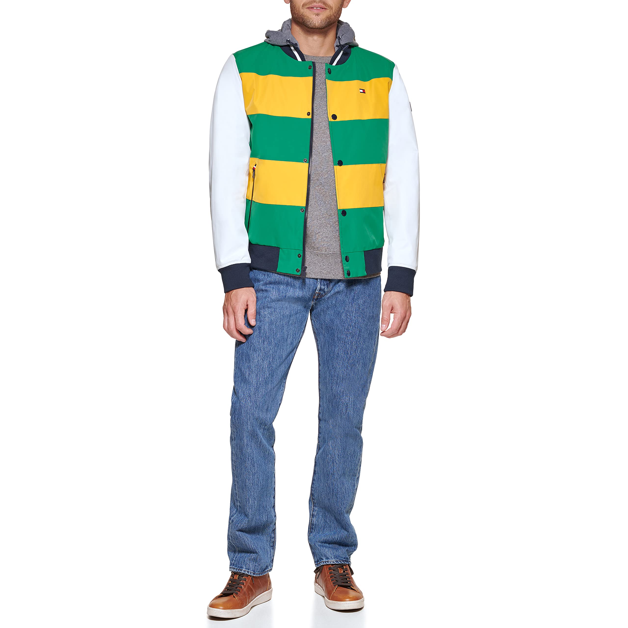 Tommy Hilfiger Herren Modischer angenähter Jersey-Kapuze Fashion Bomber, Goldgelb, XXL – Ansicht 2