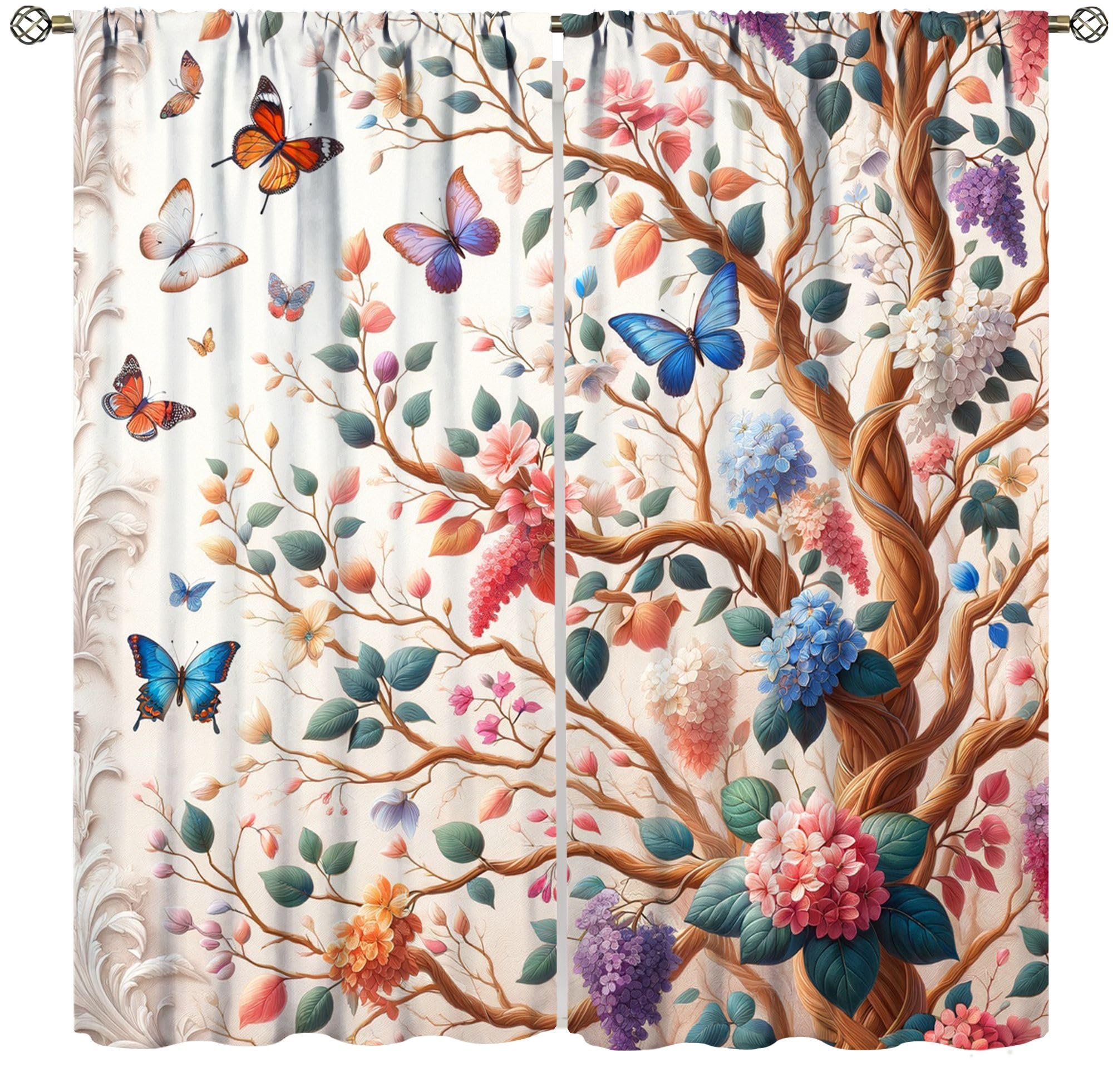 Rideaux papillon motif arbre naturel rideau salon cuisine 106x137