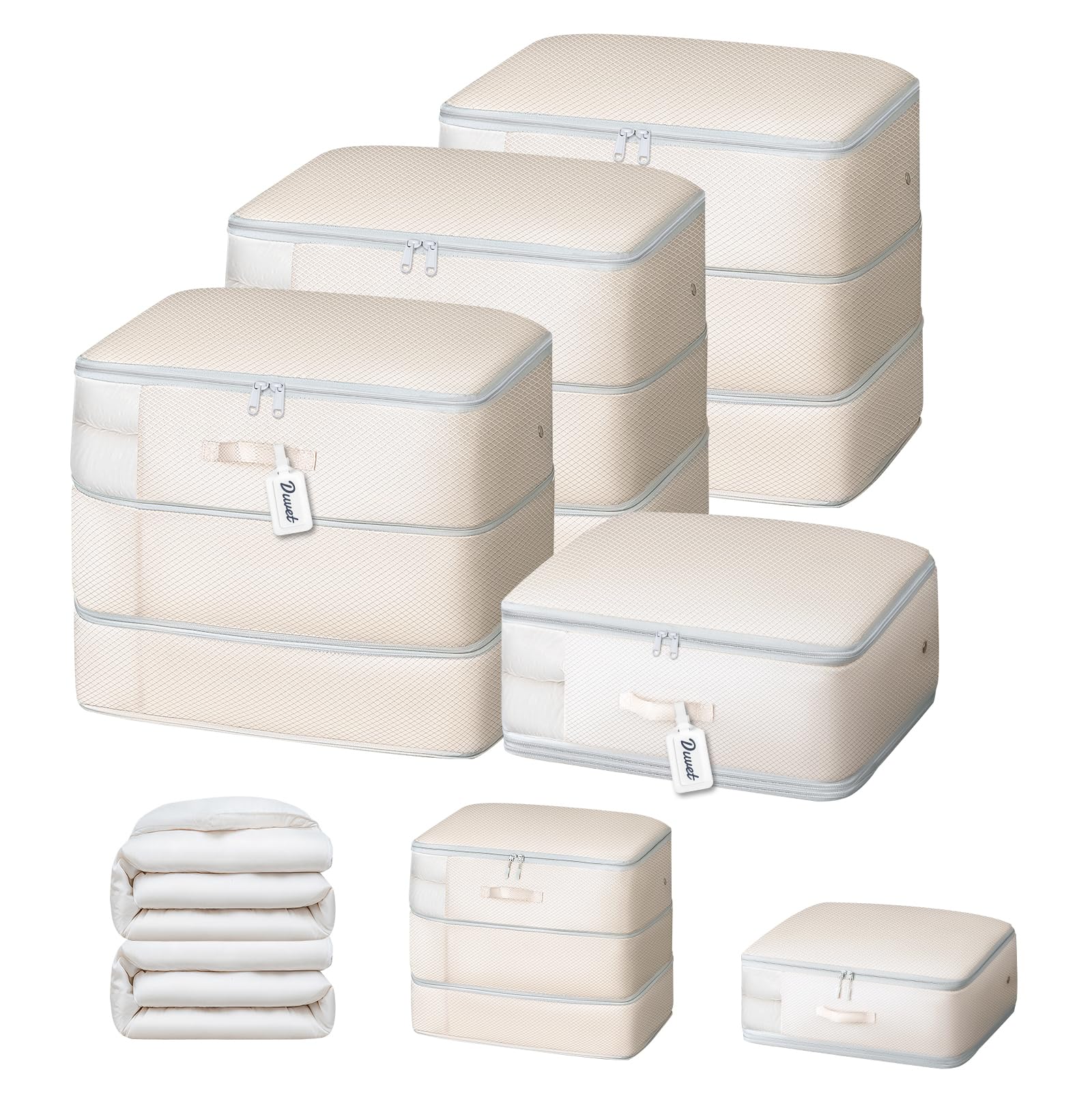 DIMJ Comforter Storage Bag - Large Capacity Ultra Space Saving Self Compression Organize for Duvet, Pillow, Bedding, Blanket Storage Organizer Nylon Compression Bags