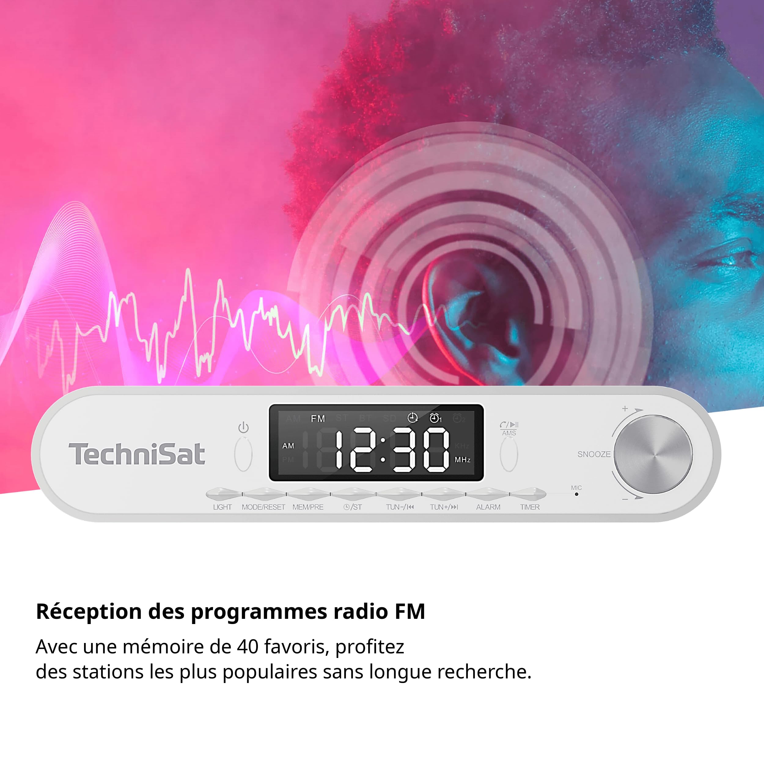 TechniSat Viola Radio de Cuisine - encastrable avec FM | écran LED, lampe de travail, minuterie, Bluetooth, fonction réveil, mains libres, haut-parleur 5 W, blanc