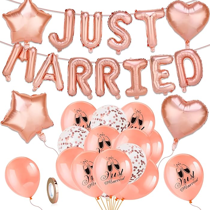 Buy HOWAF Just Married Decorations, Rose Gold Just Married Balloons