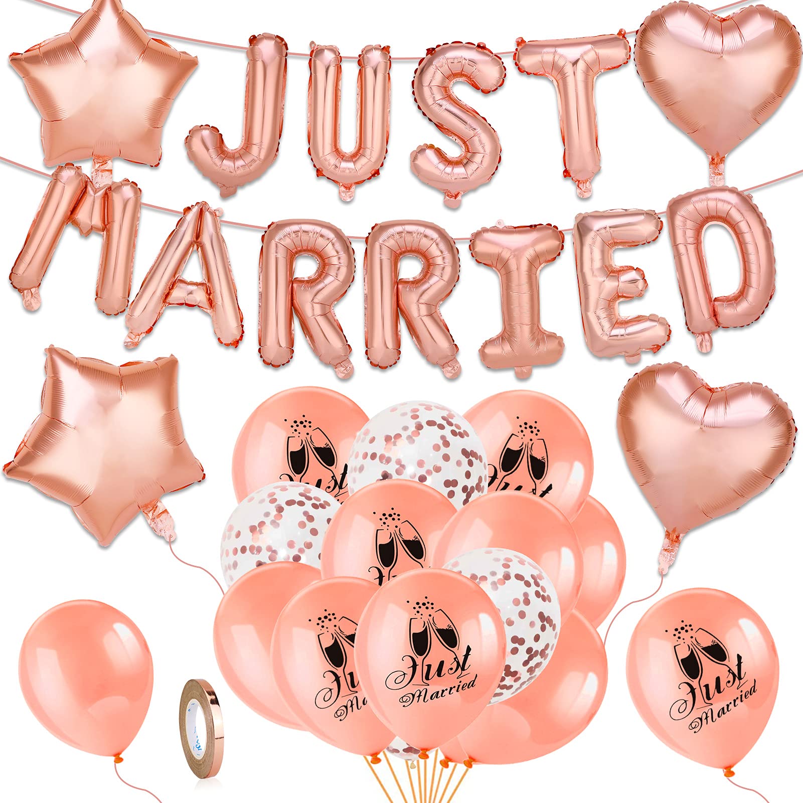 Buy HOWAF Just Married Decorations, Rose Gold Just Married Balloons