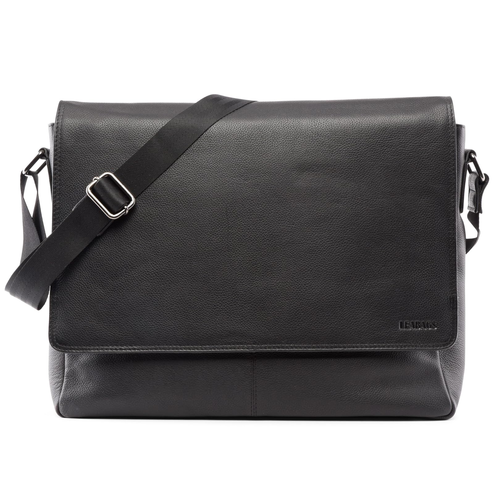 LEABAGS Leder Umhängetasche Herren I Arbeitstasche Herren I Laptoptasche Leder Herren bis 15 Zoll I Aktentasche Herren I Ledertasche Herren I Nappa Schwarz