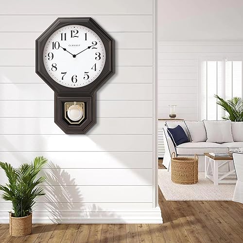 Miniatura 5 de CLXEAST Relojes de pared de péndulo para decoración de sala de estar, reloj regulador de casa escolar grande con péndulo, bronce aceitado de