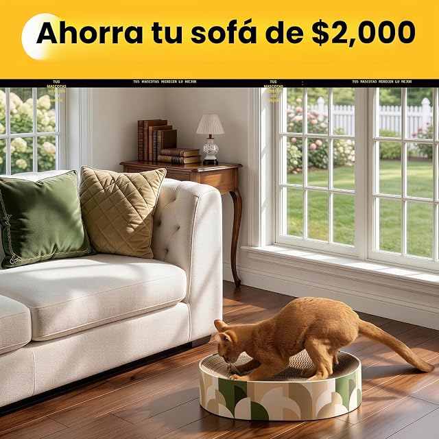 Foto 2 de 8 de Conlun Rascador Gatos 2 en 1 Óvalo, Protege tu Sofá Cama Antiarañazos, Cartón Ondulado Reciclable, 43x33x10cm