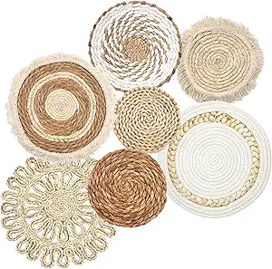 Rattan woven wall hanging natural fibre organic round wabi sabi