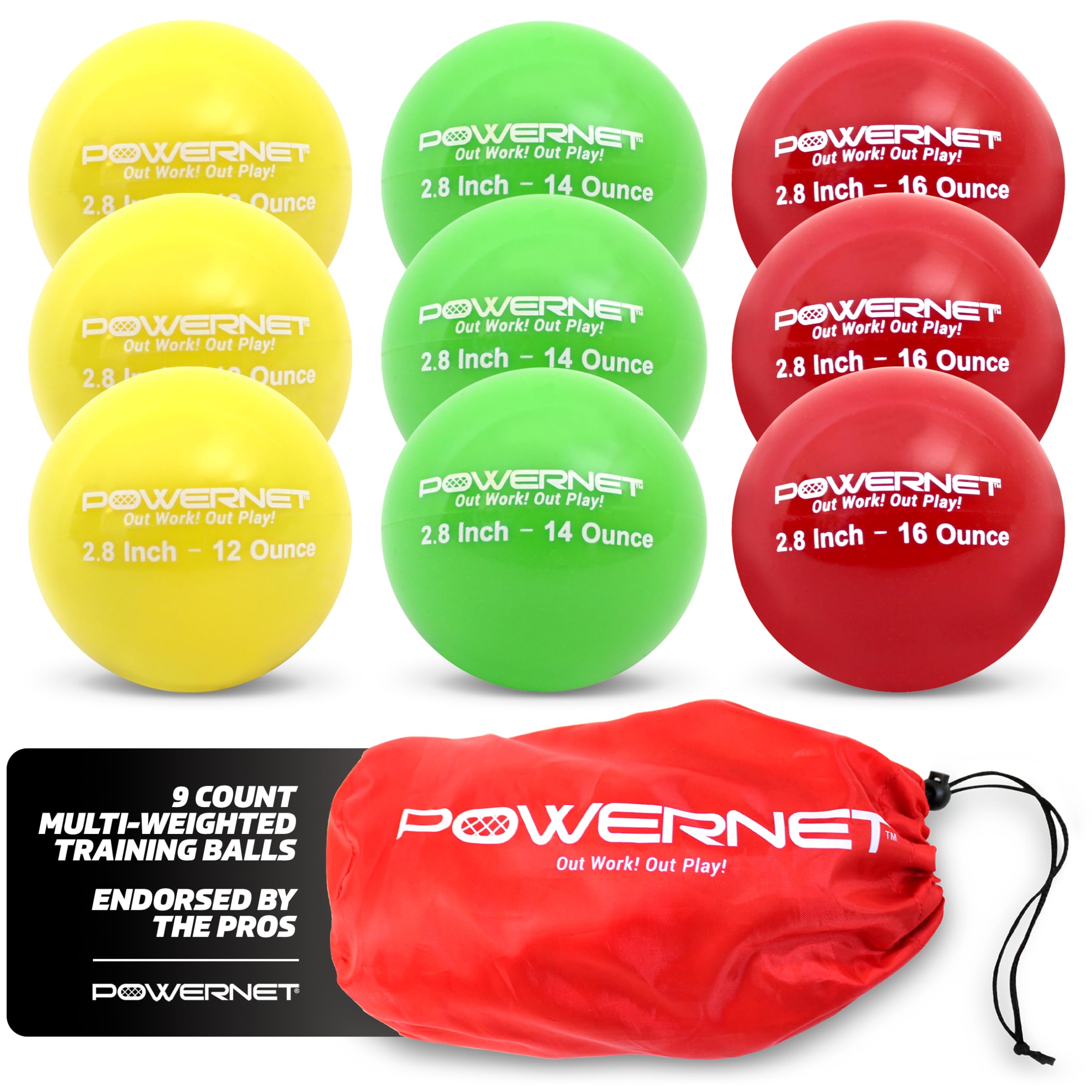 PowerNet Pack Weighted Progressive Training Balls for Hitting  Batting, Build Strength Muscle, Improve Technique, Baseball Size, Training
