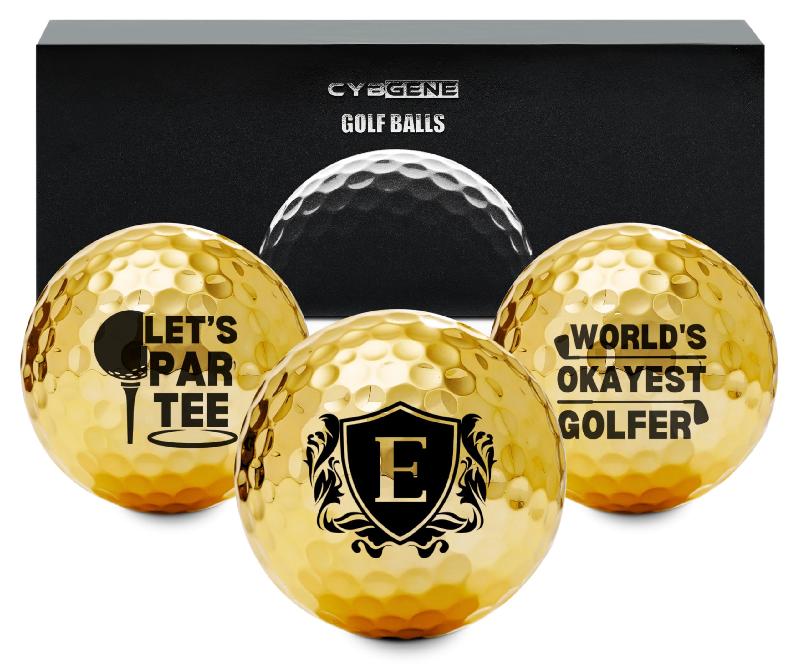 CybGene Funny Golf Gifts for Men Unique, Personalised Gold Golf Balls, Cool Accessories for Golf Lovers, Golfers, for Birthday and Christmas, E