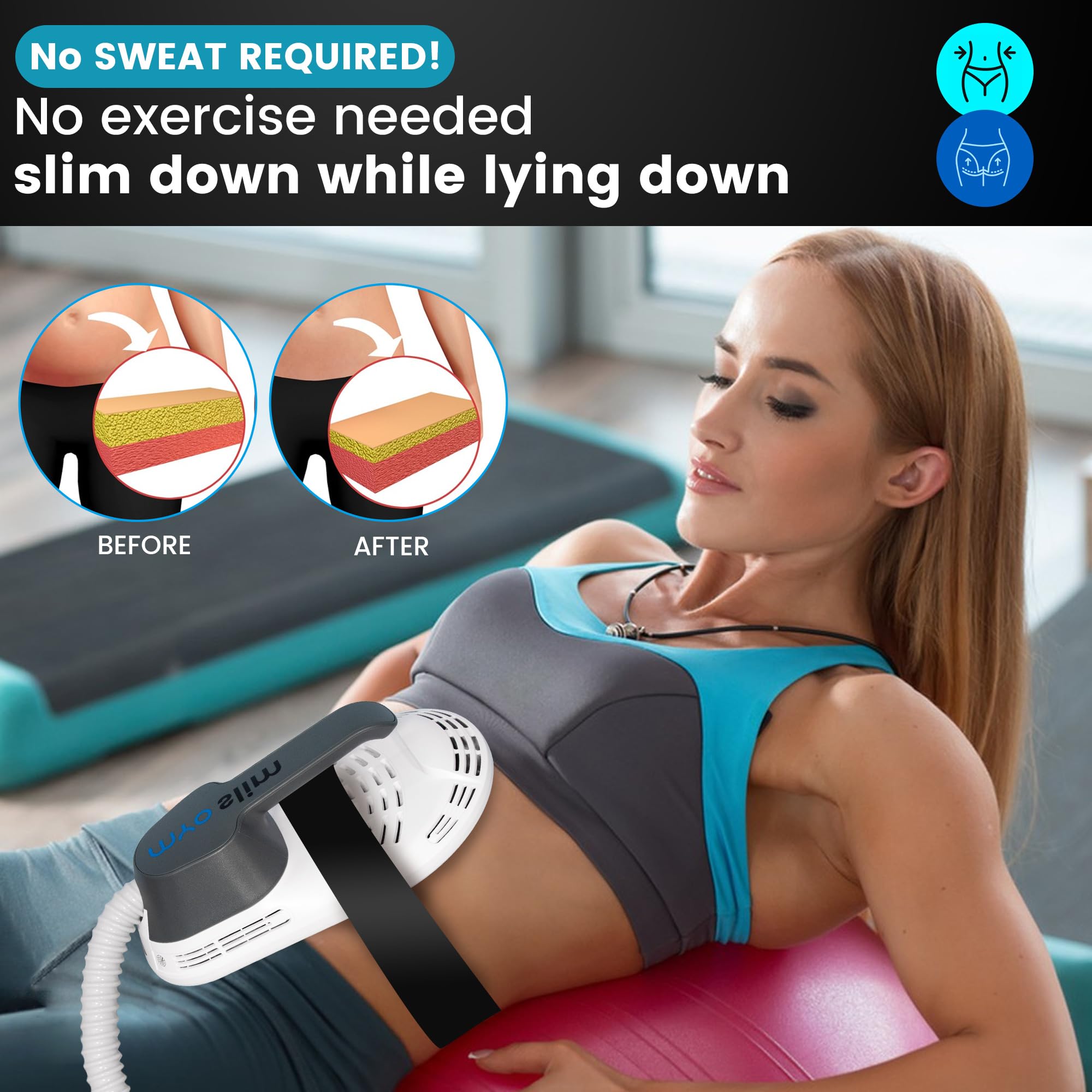 Dispositivo de electroestimulación muscular Myoslim, diseñado para el desarrollo muscular, el levantamiento de caderas y la pérdida de peso, para uso personal o comercial, color blanco.