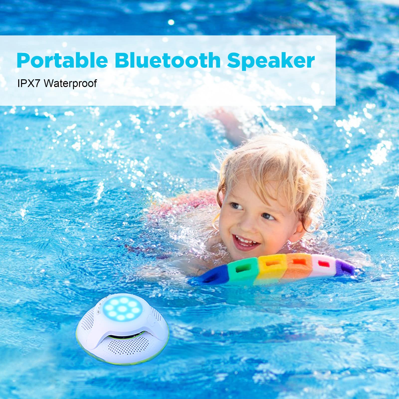 Portable Bluetooth Speakers,Wireless Floating Speaker Stereo with Waterproof IPX7 and Colorful LED Light,10 Meters Bluetooth Range Shower Speaker for Outdoor Pool Hot Tub Gifts (Green and White) 1