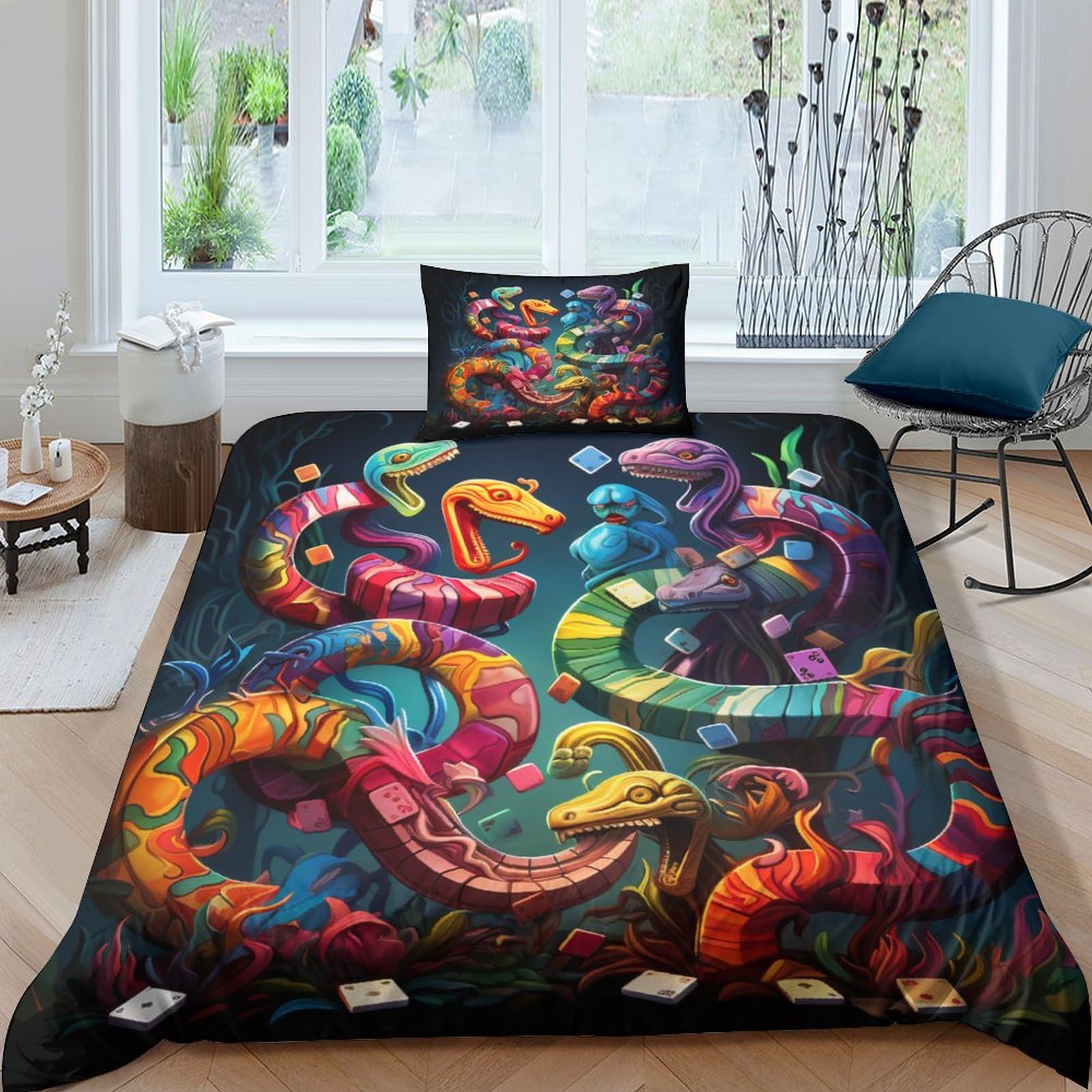 Serpent de couette enfant 2 pièces parure de lit 135x200 microfibre 3D souple
