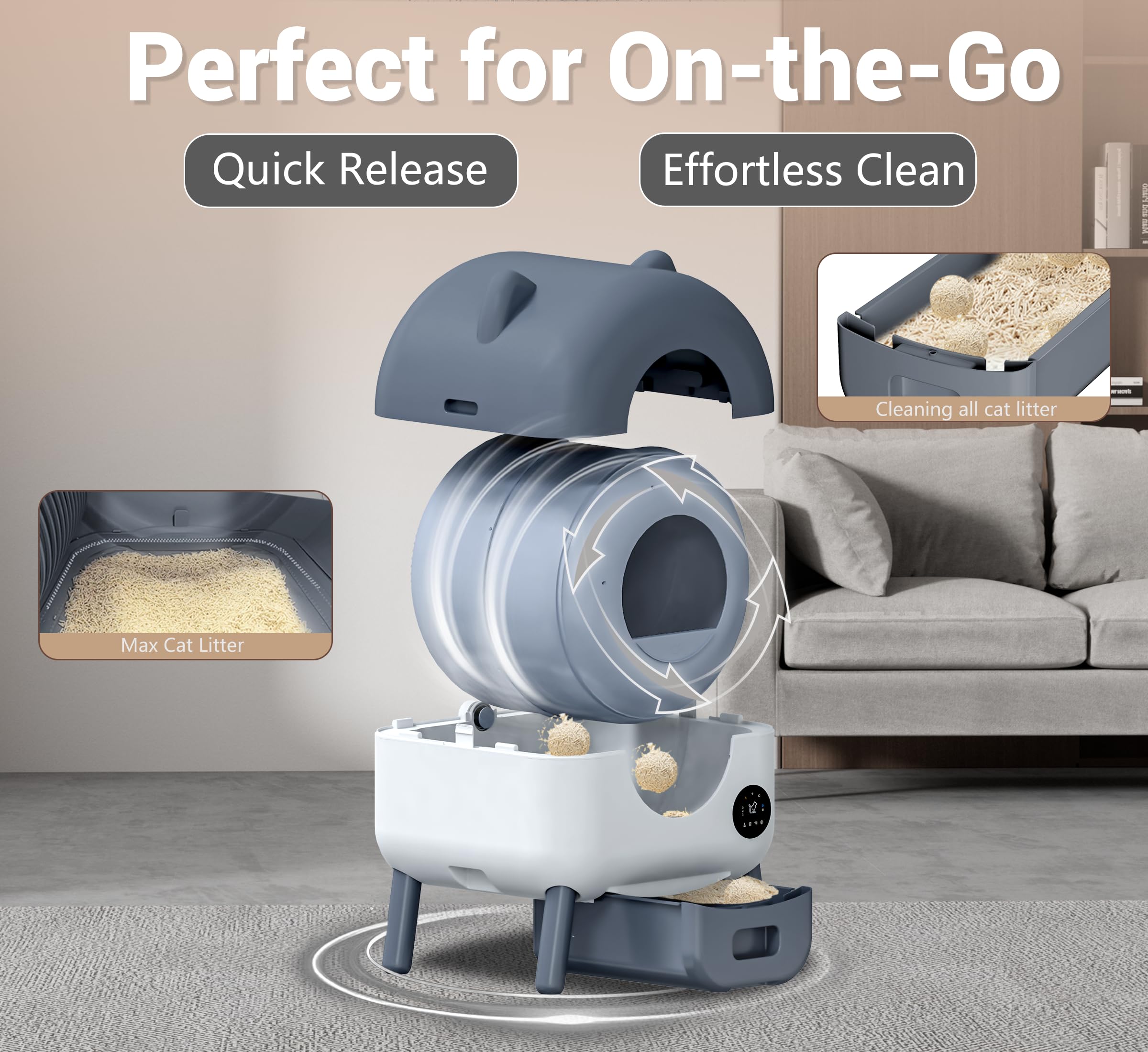 Automatic Self Cleaning Litter Box, MeowWhimsy Extra Large Automatic Cat Litter Box Self Cleaning Robot S7 for Cats, Smart Safety Sensors-App Control-Low Noise, Washable Tray,40 pcs Trash Bag - image 6