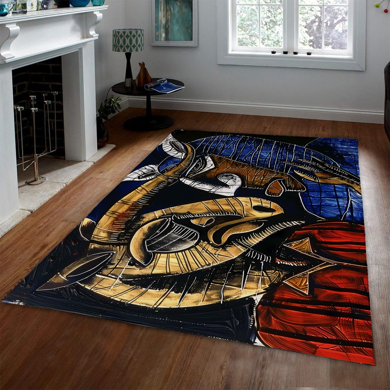 Tapis géométrique rouge bleu 80x120cm avec dossier antidérapant lavable