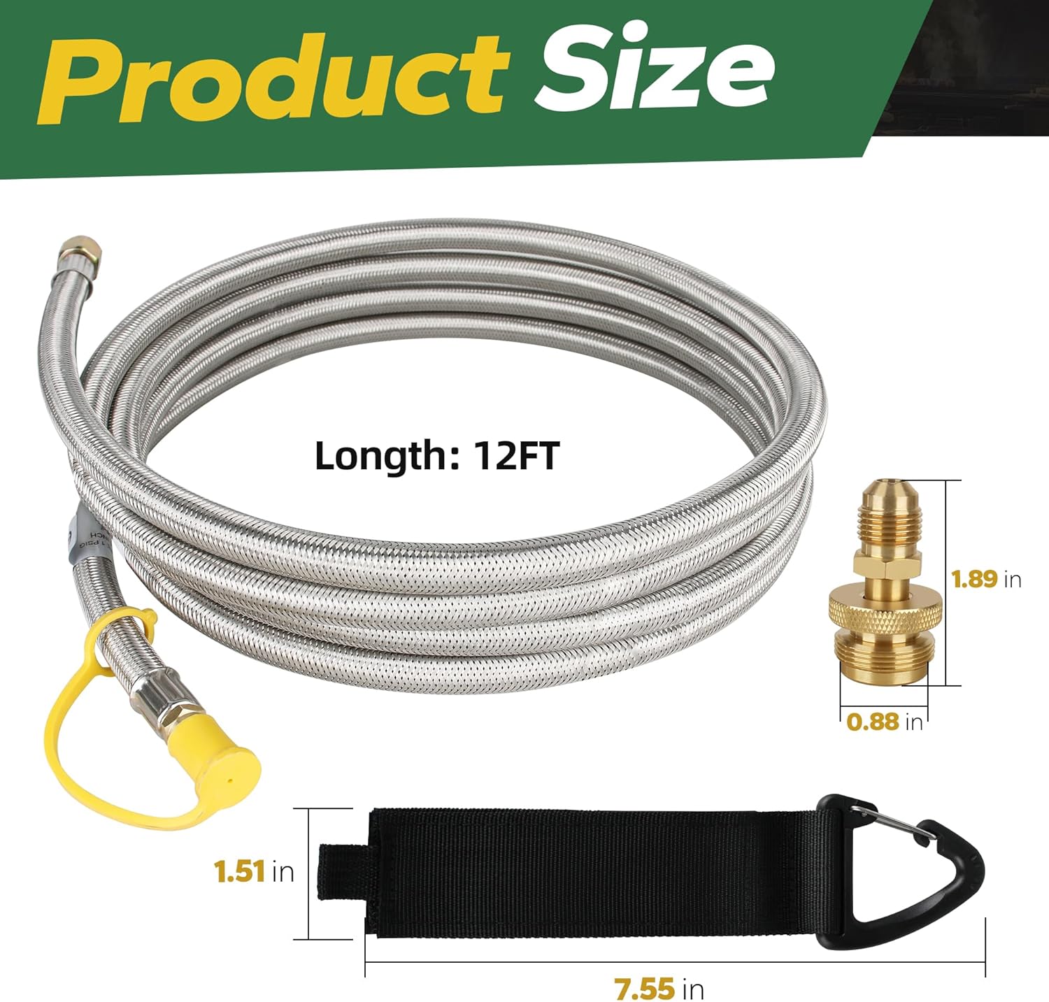 12 FT Propane Quick Connect Hose for RV to Gas Grill, Upgrade Stainless Steel RV Quick Connect Propane Hose Connects 1 LB Portable Appliance