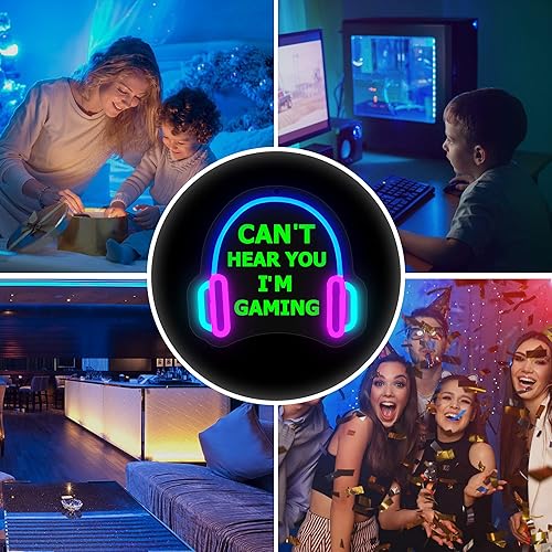 Miniatura 8 de YuanDian Letrero de neón para gamer, Can't Hear You I'm Gaming, luces LED de neón para decoración de pared de sala de juegos, ideas de regalo para