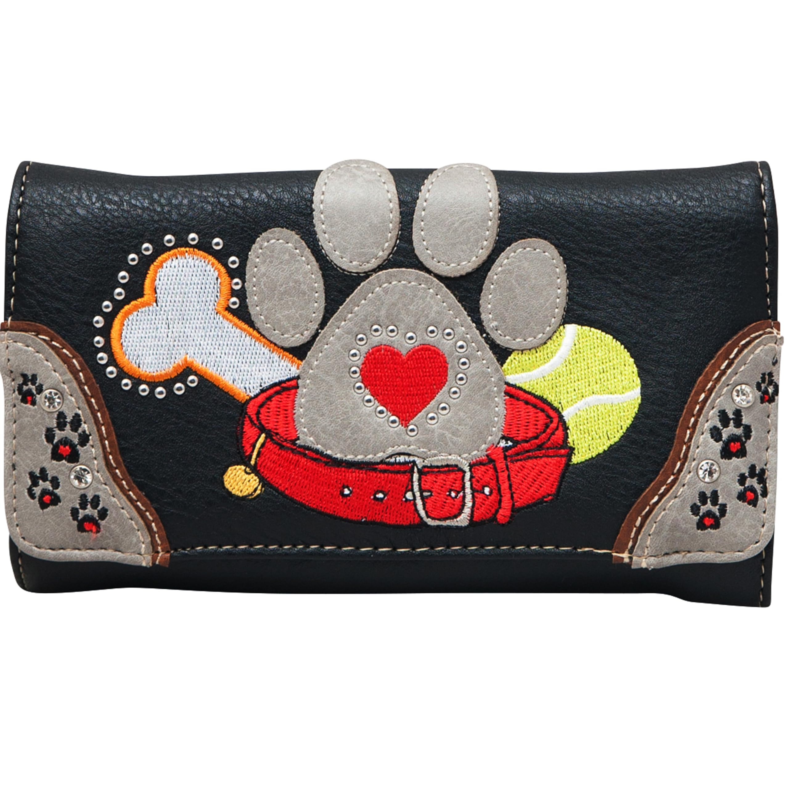 HW Collection Dog Paw Print Women Wallet Wristlet Crossbody Gifts Small Purse Clutch (Black Light Grey Paw)