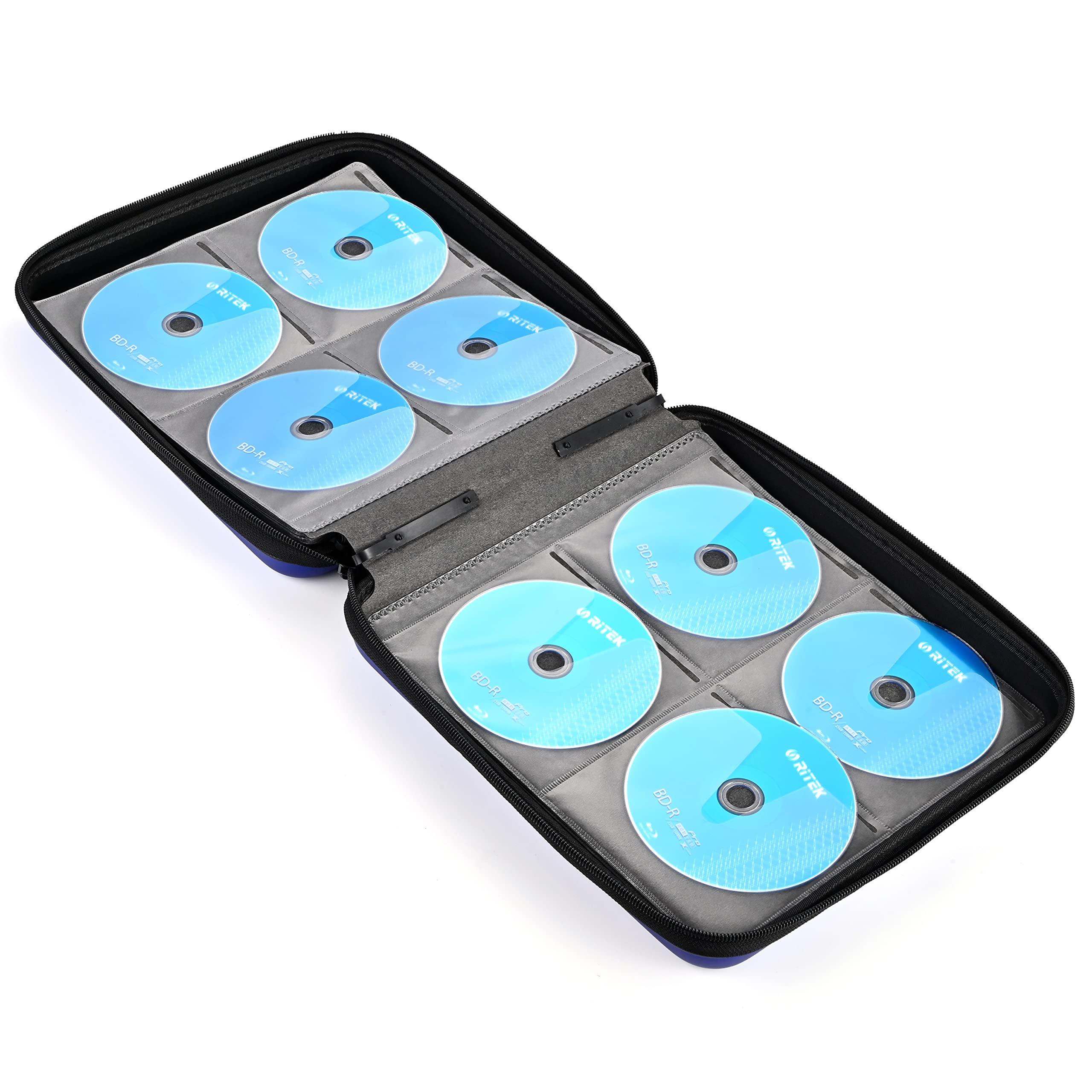 alavisxf xx - Custodia per CD, 48 capacità, in EVA, protettiva, per Blu-ray, DVD, portatile, con cerniera, organizer per dischi, per auto, casa, viaggi