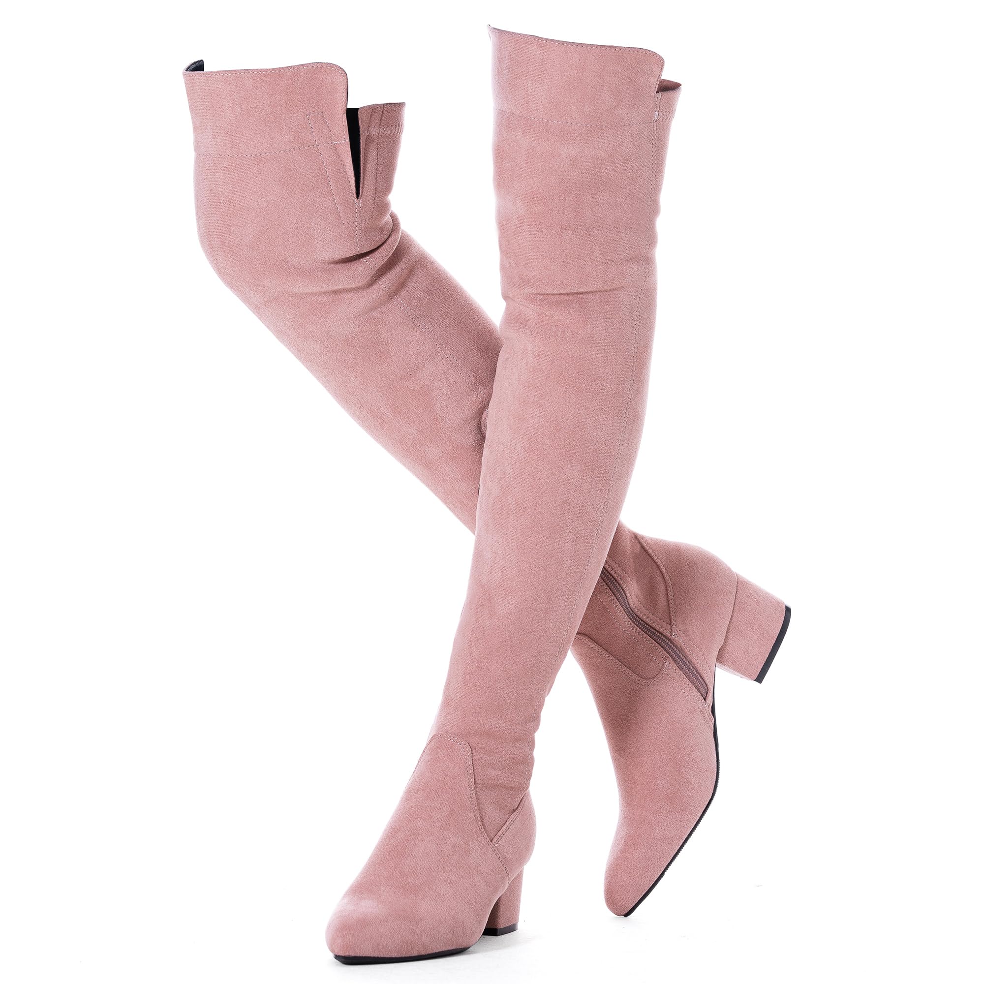 N.N.G Women Over the Knee Boots Thigh High Suede Black Block Low 2 Inch Heel Chunky Above Knee Winter Pointed toe