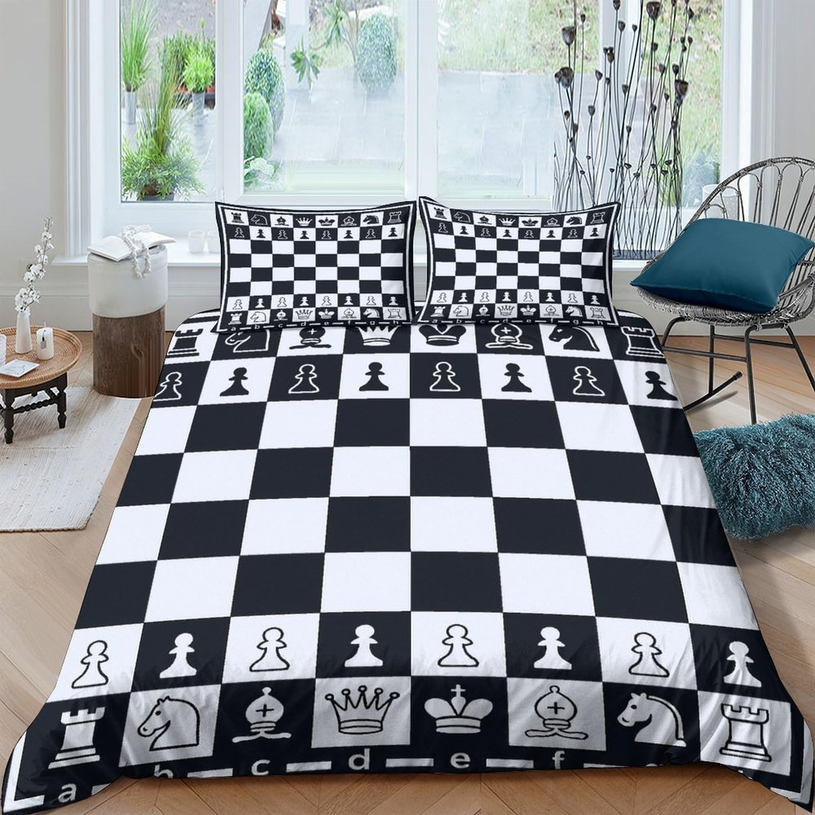 Ctjqhvkz Style-6 3D Printed Chess Board Fitted Sheet Microfiber Non Slip Black White Bed Cover For Bedroom Guest Room Decor Single（135X200cm）
