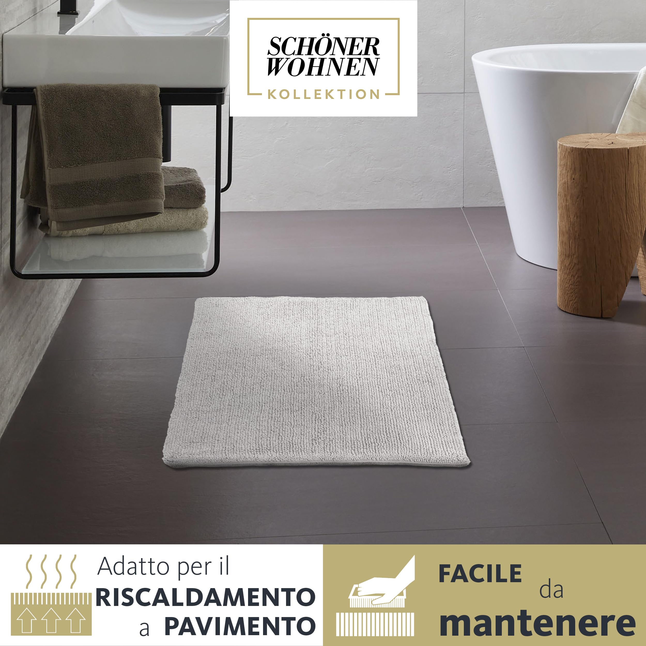 Collezione Schöner Wohnen Tappeto da bagno 60 x 90 cm - reversibile - lavabile - 100% cotone - monocolore - grigio chiaro