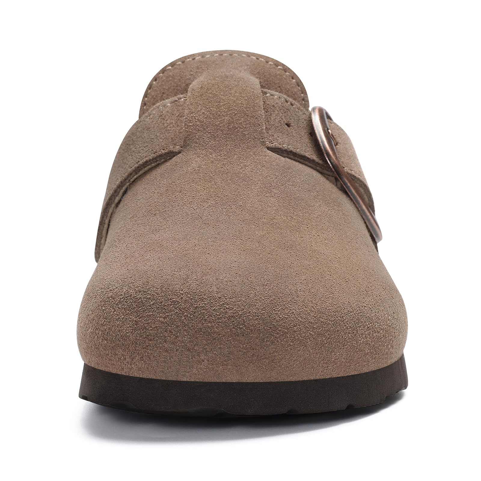 KIDMI Genuine Suede Clogs for Women Memory Foam Cork Footbed Potato Shoes Slip On Leather Mules with Big Buckle