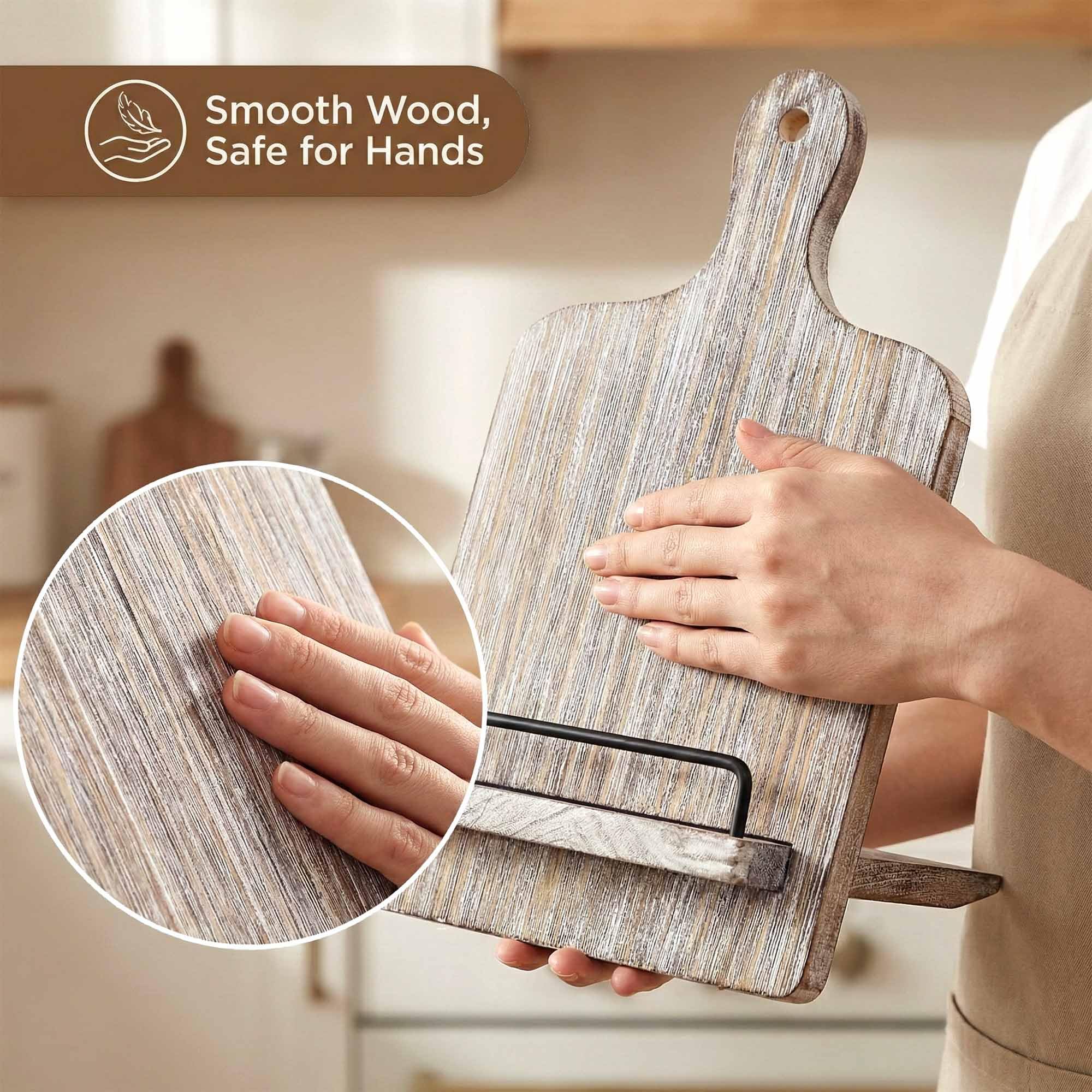 Soporte para libros de cocina Soporte para libros de cocina | Soporte para recetas de madera estilo tabla de cortar con soporte extraíble ajustable (gris)