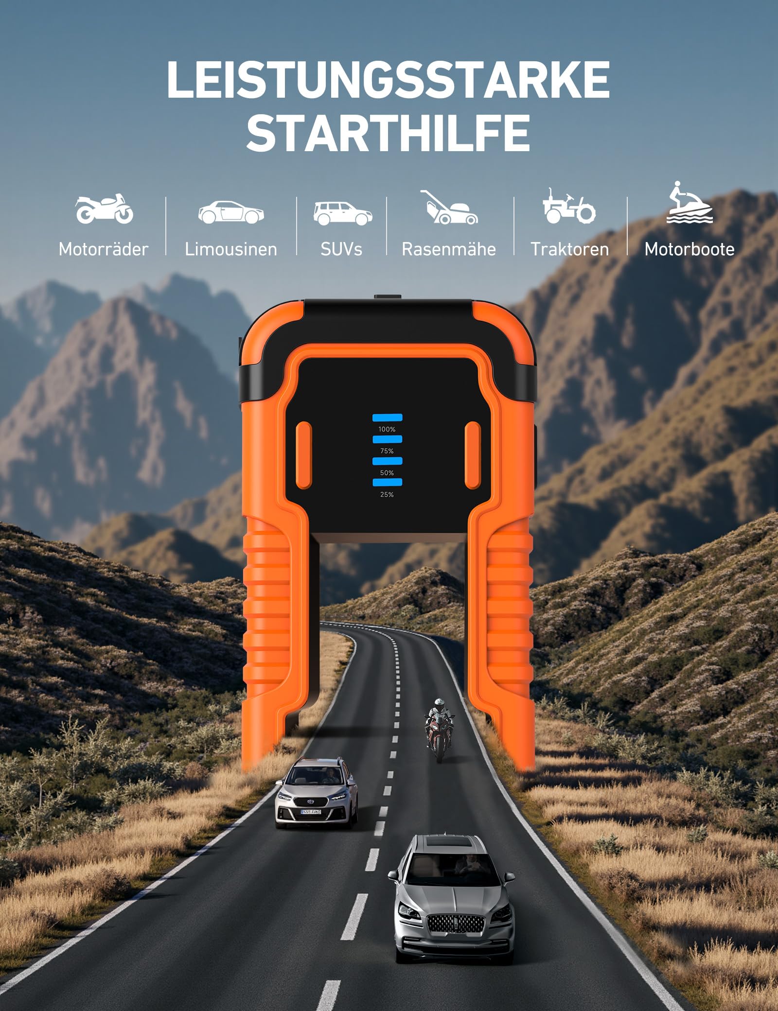 AstroAI Starthilfe Powerbank für PKW, 6000A tragbare Auto Starthilfe Powerbank mit USB QC 3.0 Ausgänge für 12V Autos (Benzin /12L Diesel), Motorräder Booster,Jump Starter inklusive LED Taschenlampe