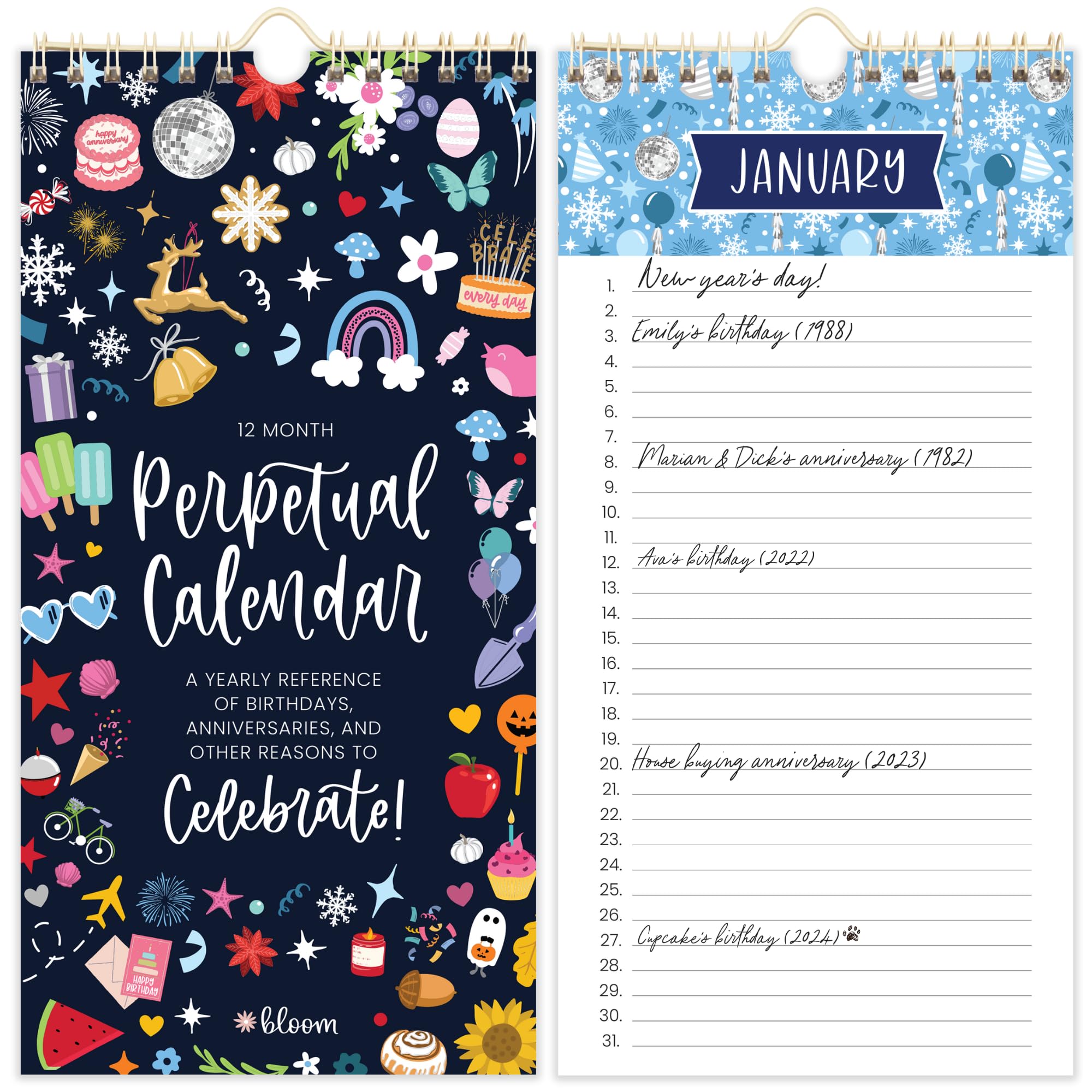 bloom daily planners Perpetual Hanging Flip Calendar - 5” x 10” - Monthly Wall Organizer Notepad for Important Dates, Birthdays, Anniversaries -