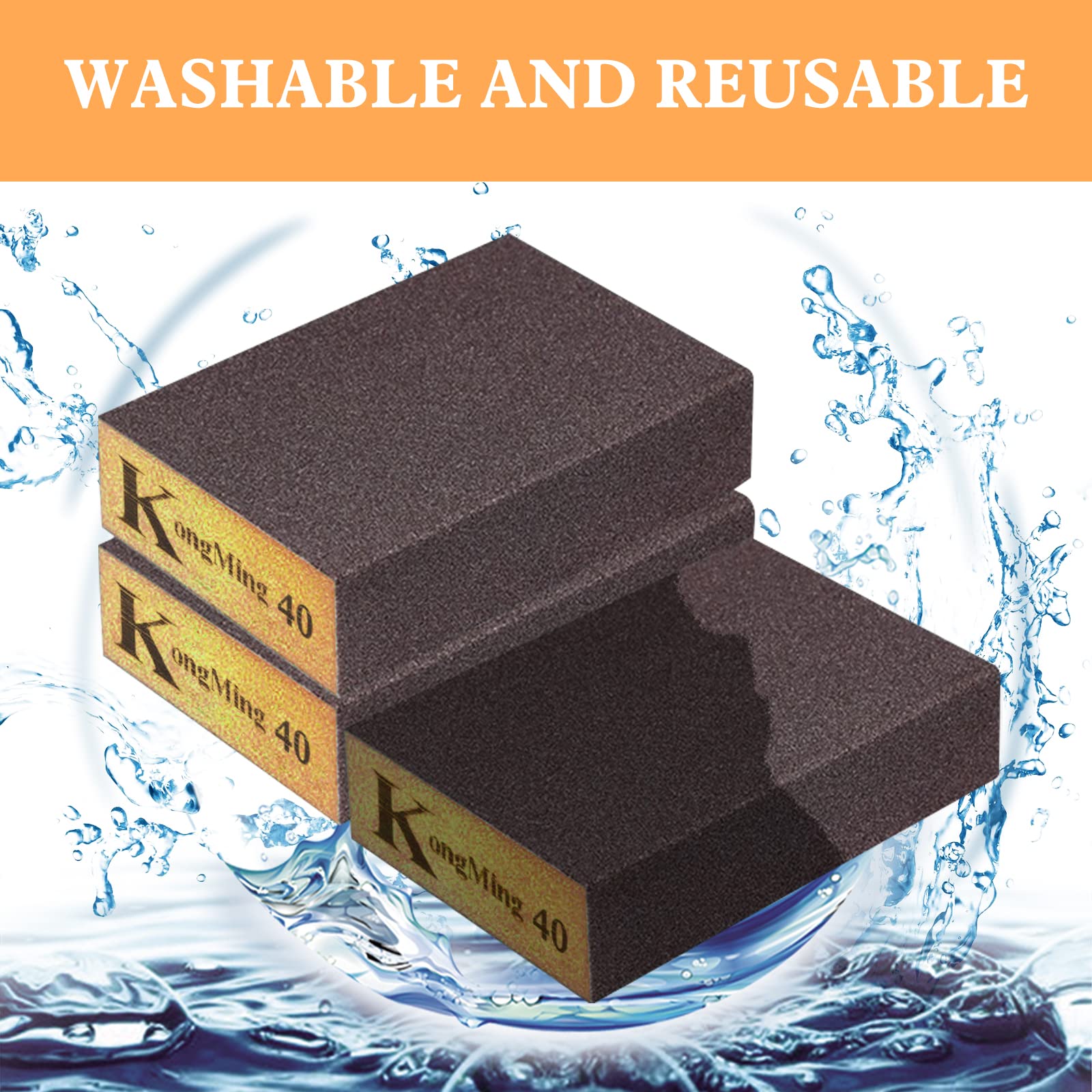 KONGMING Spugne Abrasive 8 Pezzi Grane 40 60 80 120 Spugnette Abrasive 68 X 100 X 26 mm Asciutto e Bagnato per Vernice Stucco Vernice Legno Metallo Lavabile e Riutilizzabile
