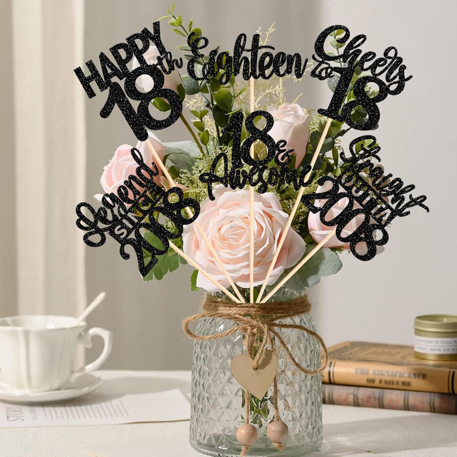 12PCS Happy 18th Birthday Centerpiece Sticks Eighteen Straight Outta 2008 Table Flower Centerpieces Sticks Lengend Since 2008 Decorations for Cheers to 18th Birthday Party Centerpieces Supplies Black