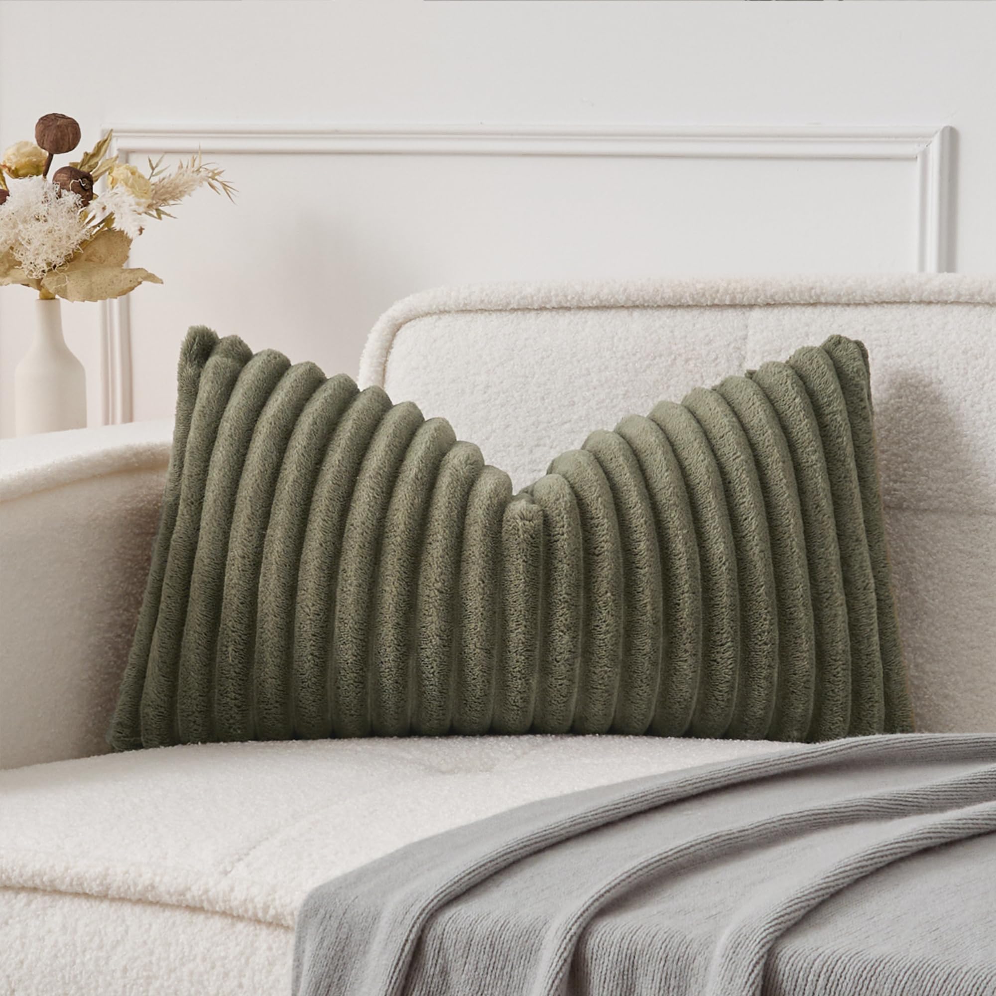 UGASA Lumbar Throw Pillow Cover 14x24 Inch Set of 1 Super Soft Faux Fur Decorative Pillow Case Plush Flannel Texture Accent Rectangle Pillowcase for